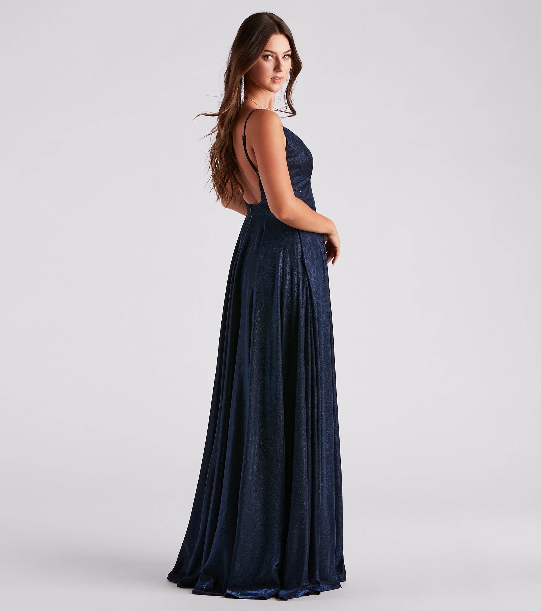 Kimora Formal Woven Glitter A-Line Dress - NAVY