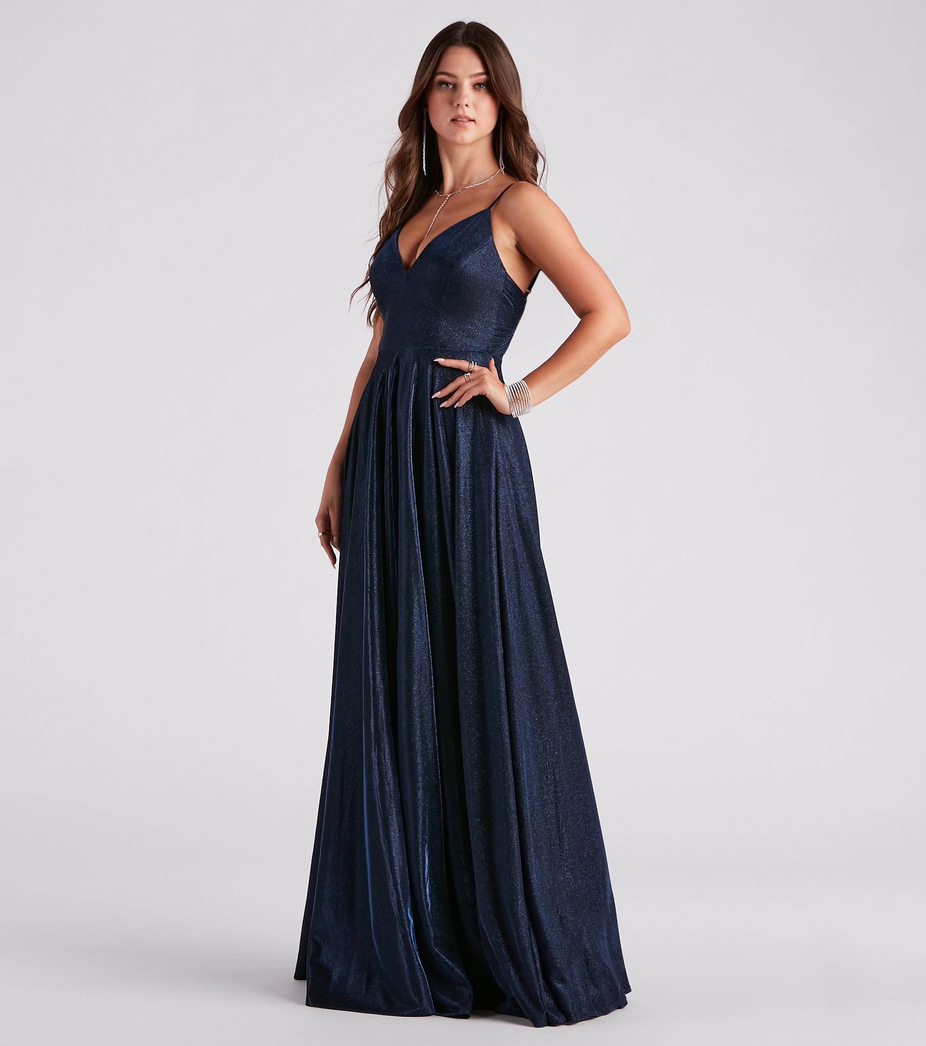 Kimora Formal Woven Glitter A-Line Dress - NAVY