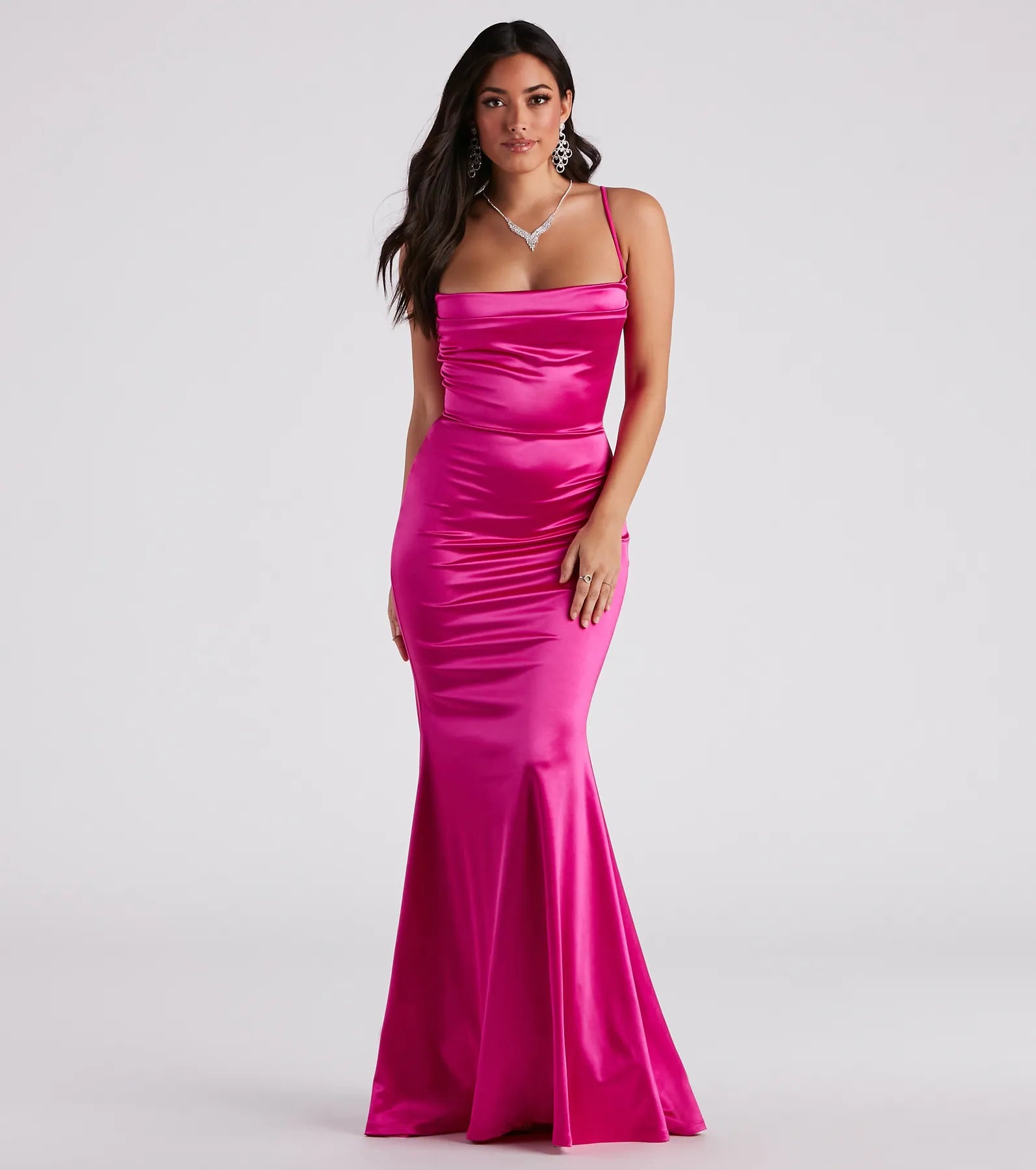 Nahla Formal Satin Mermaid Dress - FUCHSIA