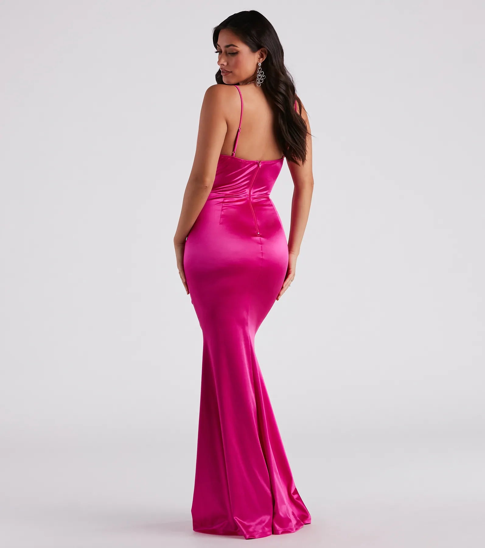 Nahla Formal Satin Mermaid Dress - FUCHSIA