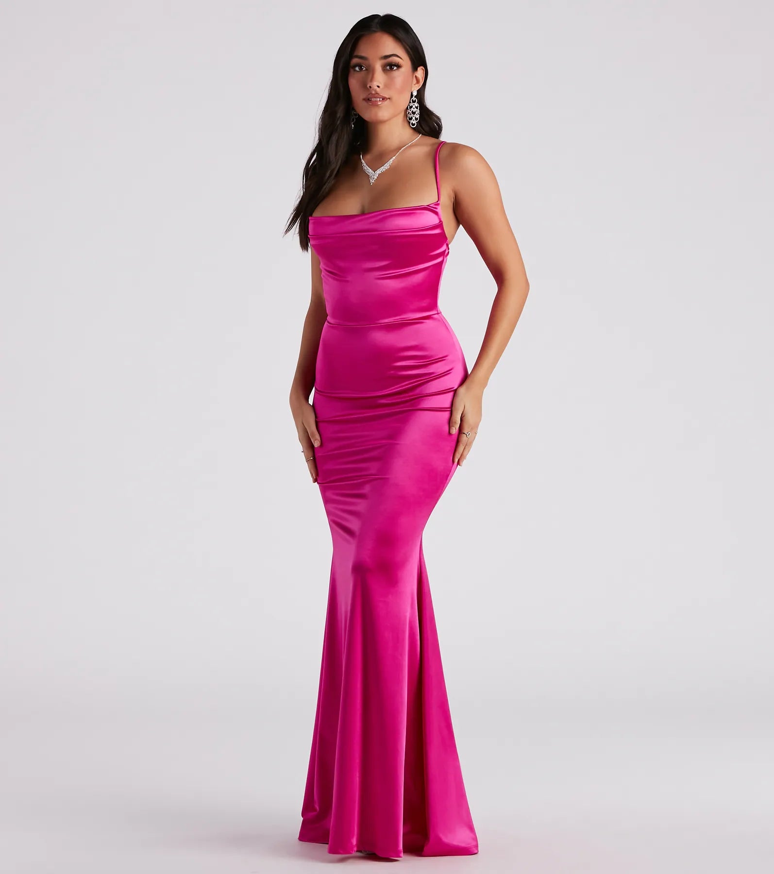 Nahla Formal Satin Mermaid Dress - FUCHSIA
