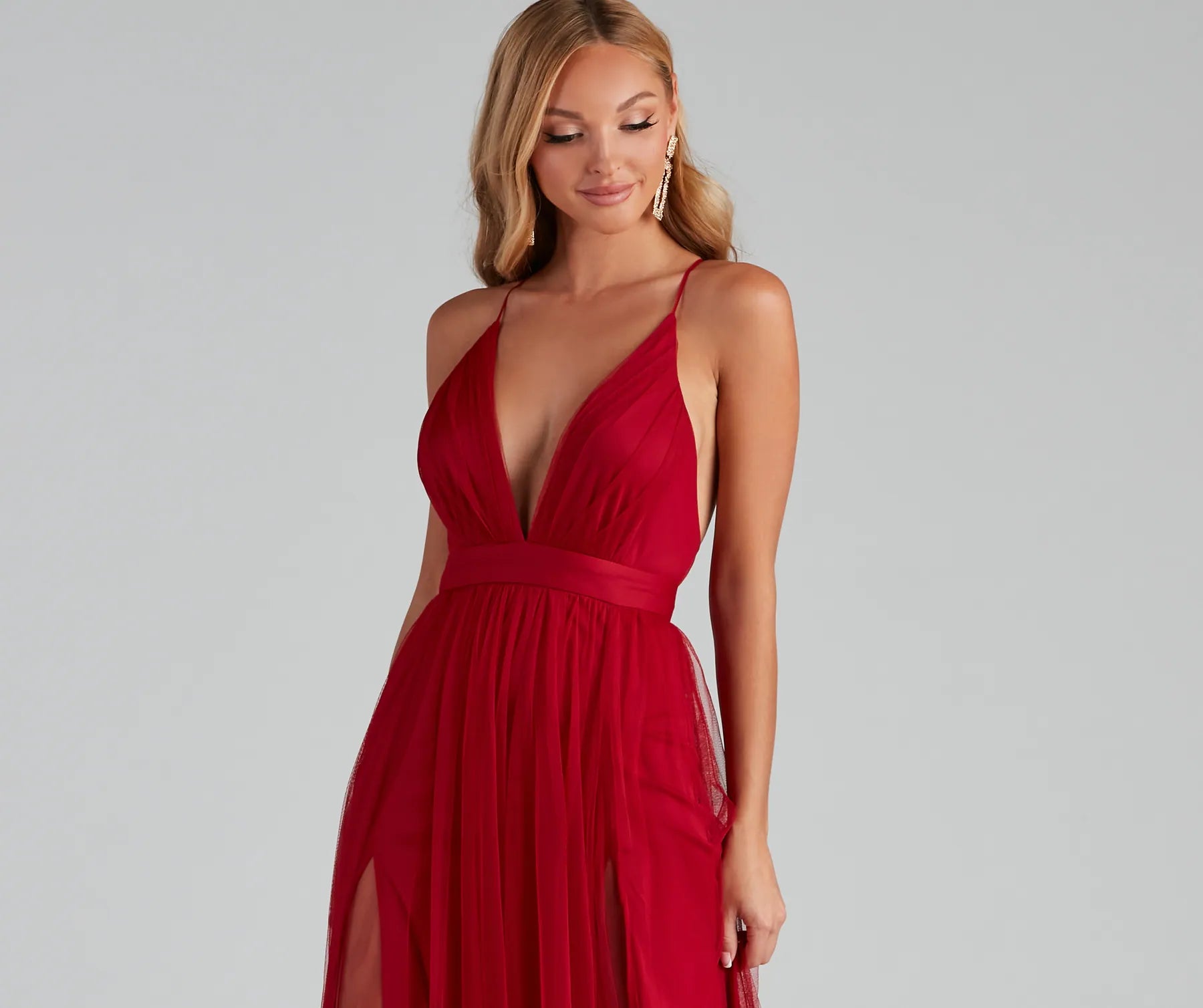 Elisabeth Pleated Tulle Formal Dress - BURGUNDY