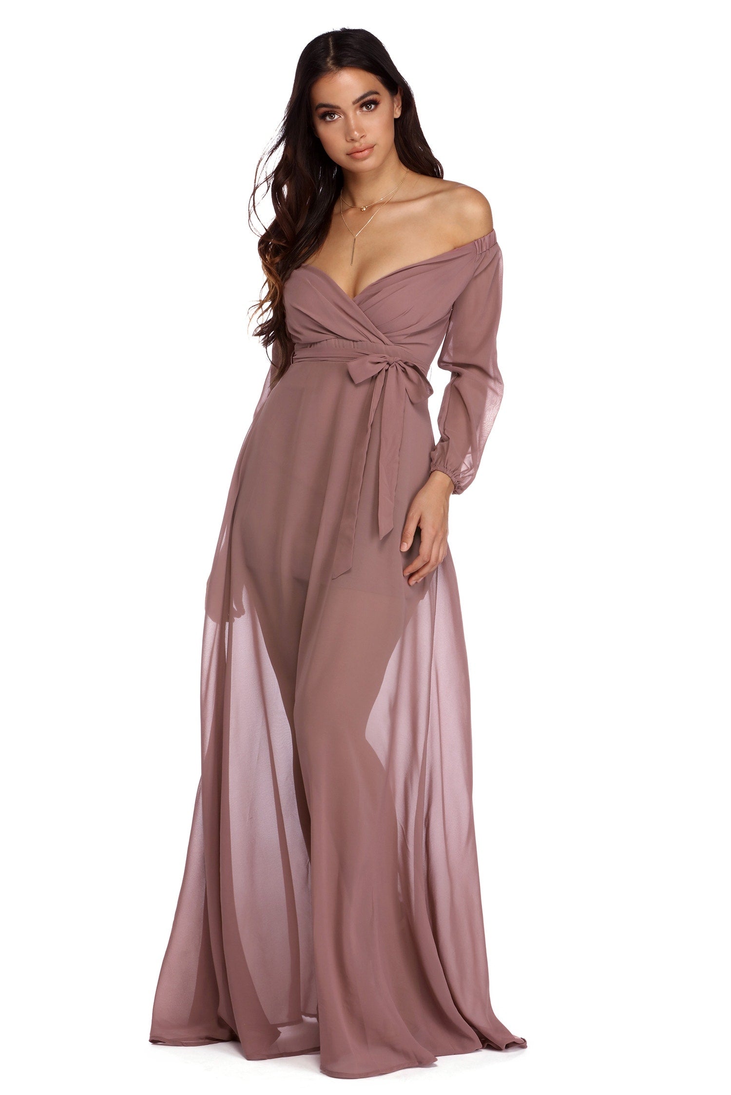 Britt Wrap Formal Floral Dress - MAUVE