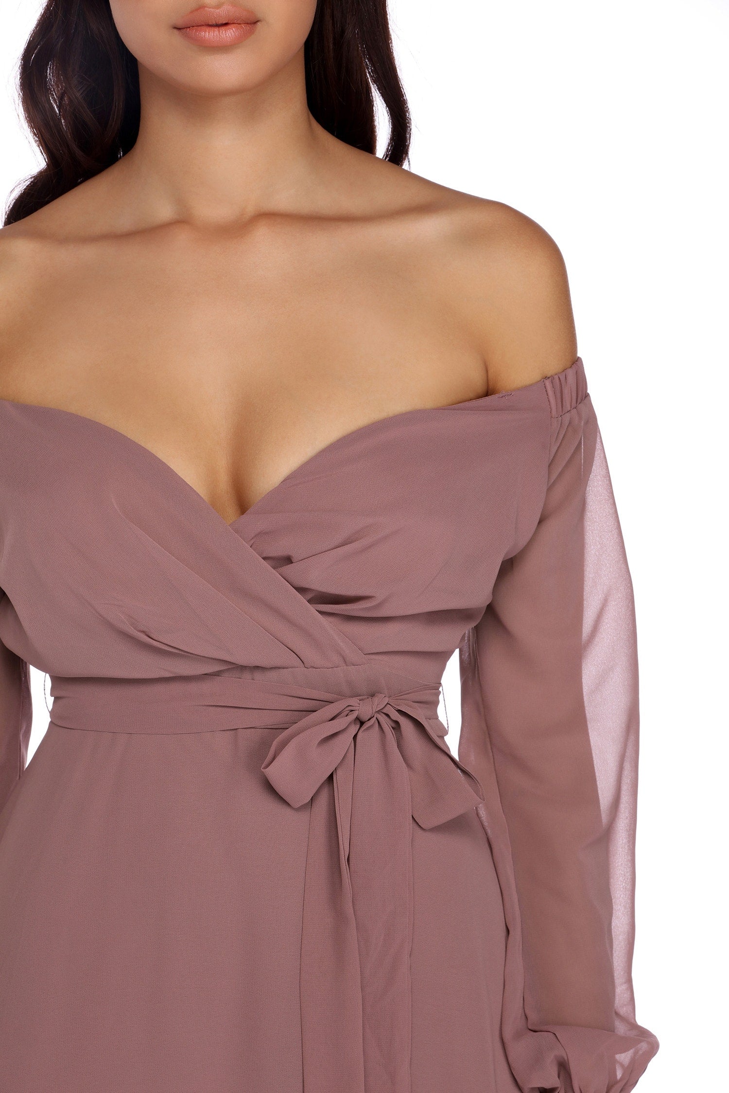 Britt Wrap Formal Floral Dress - MAUVE
