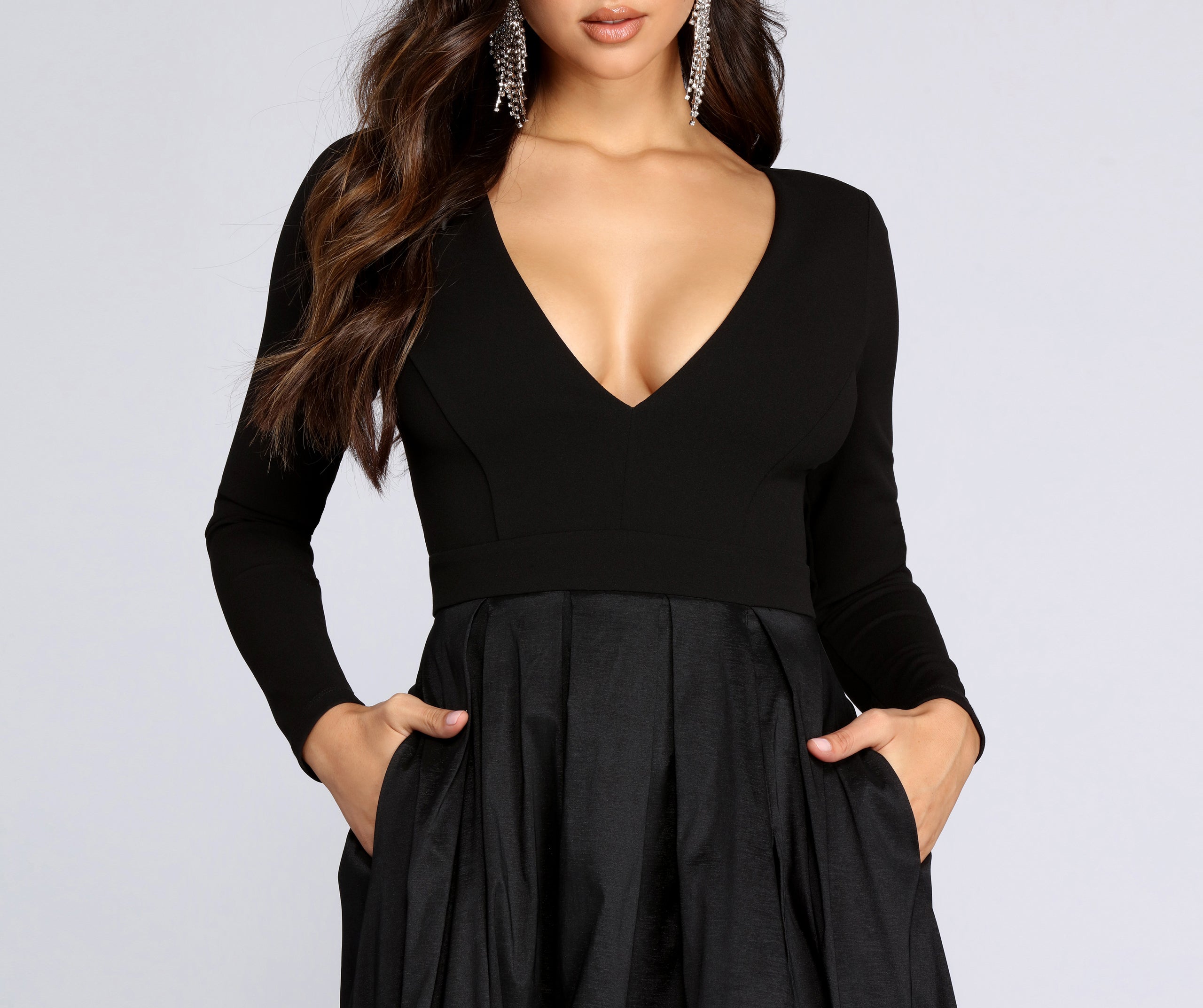 Rhonda High Slit Taffeta Dress - BLACK