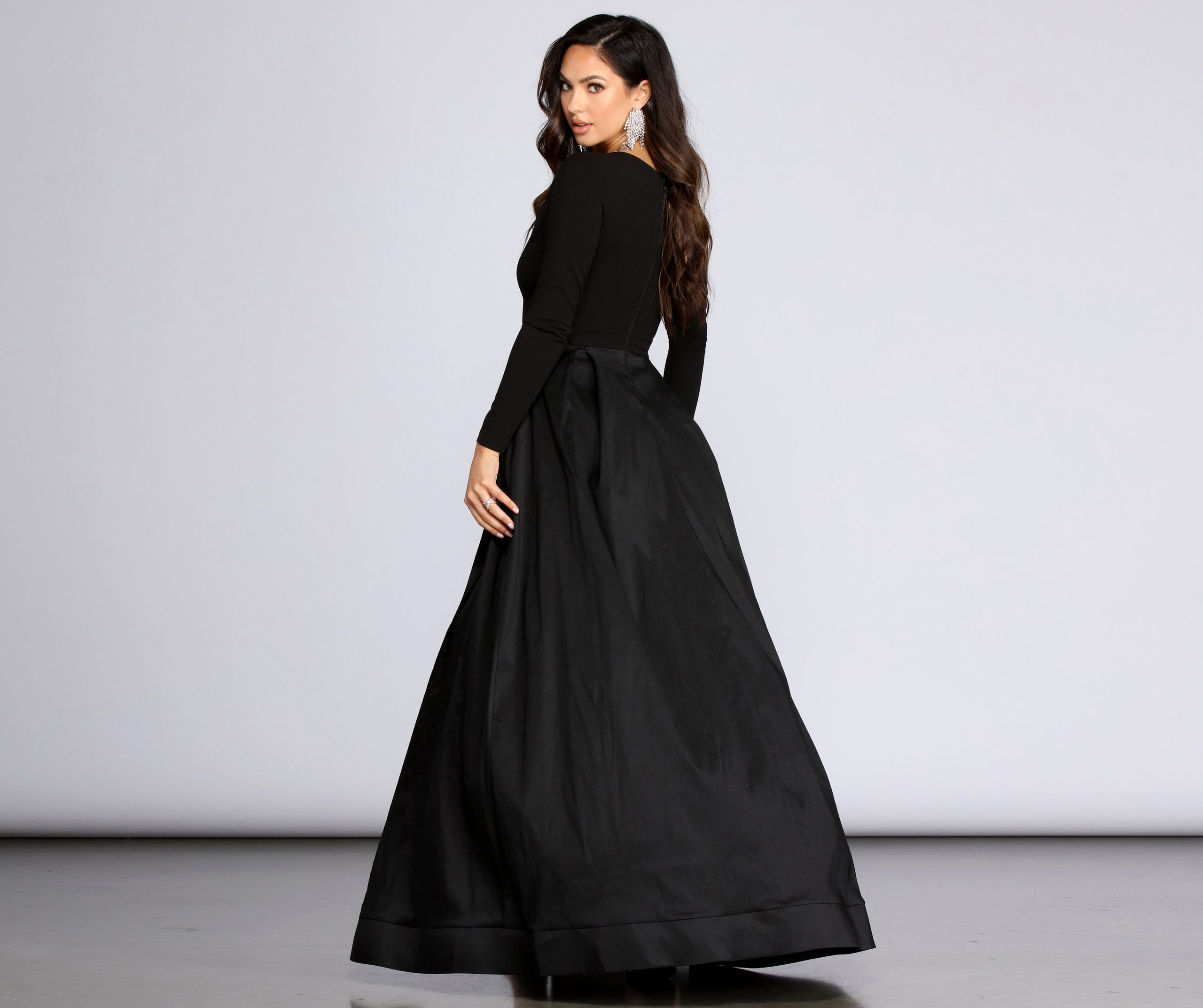 Rhonda High Slit Taffeta Dress - BLACK