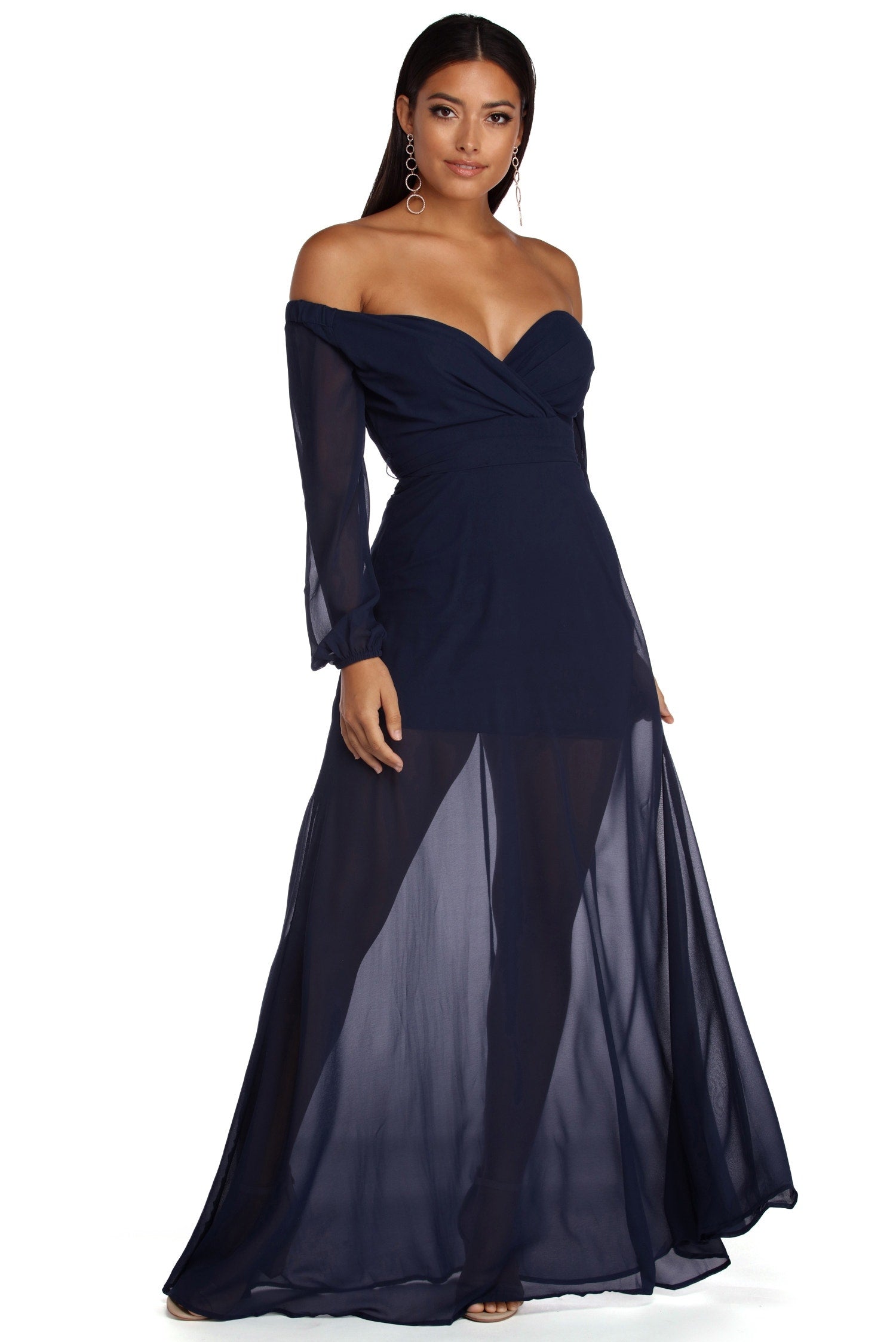 Britt Wrap Formal Floral Dress - NAVY