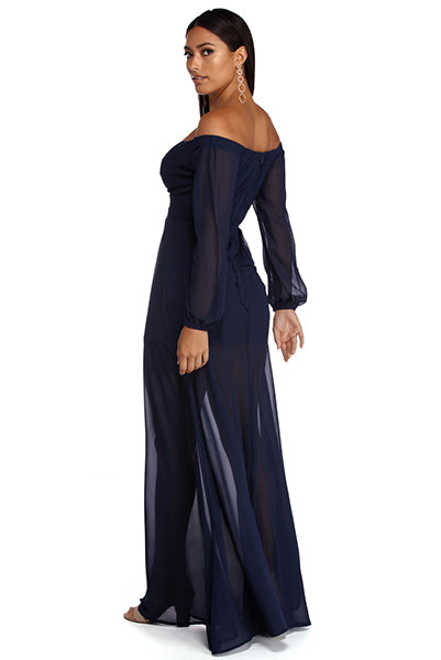 Britt Wrap Formal Floral Dress - NAVY