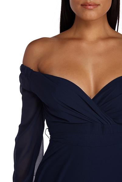 Britt Wrap Formal Floral Dress - NAVY