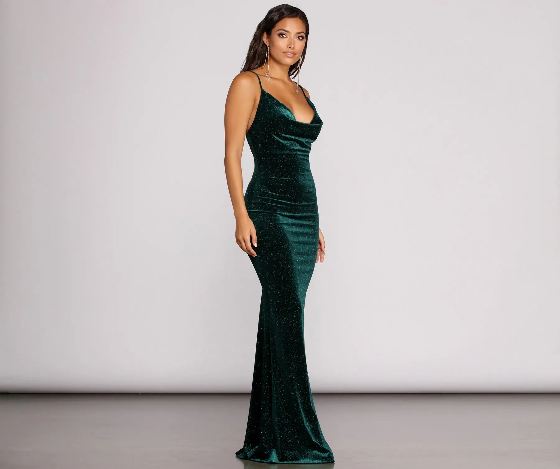 Jolene Formal Glitter Velvet Dress - EMERALD