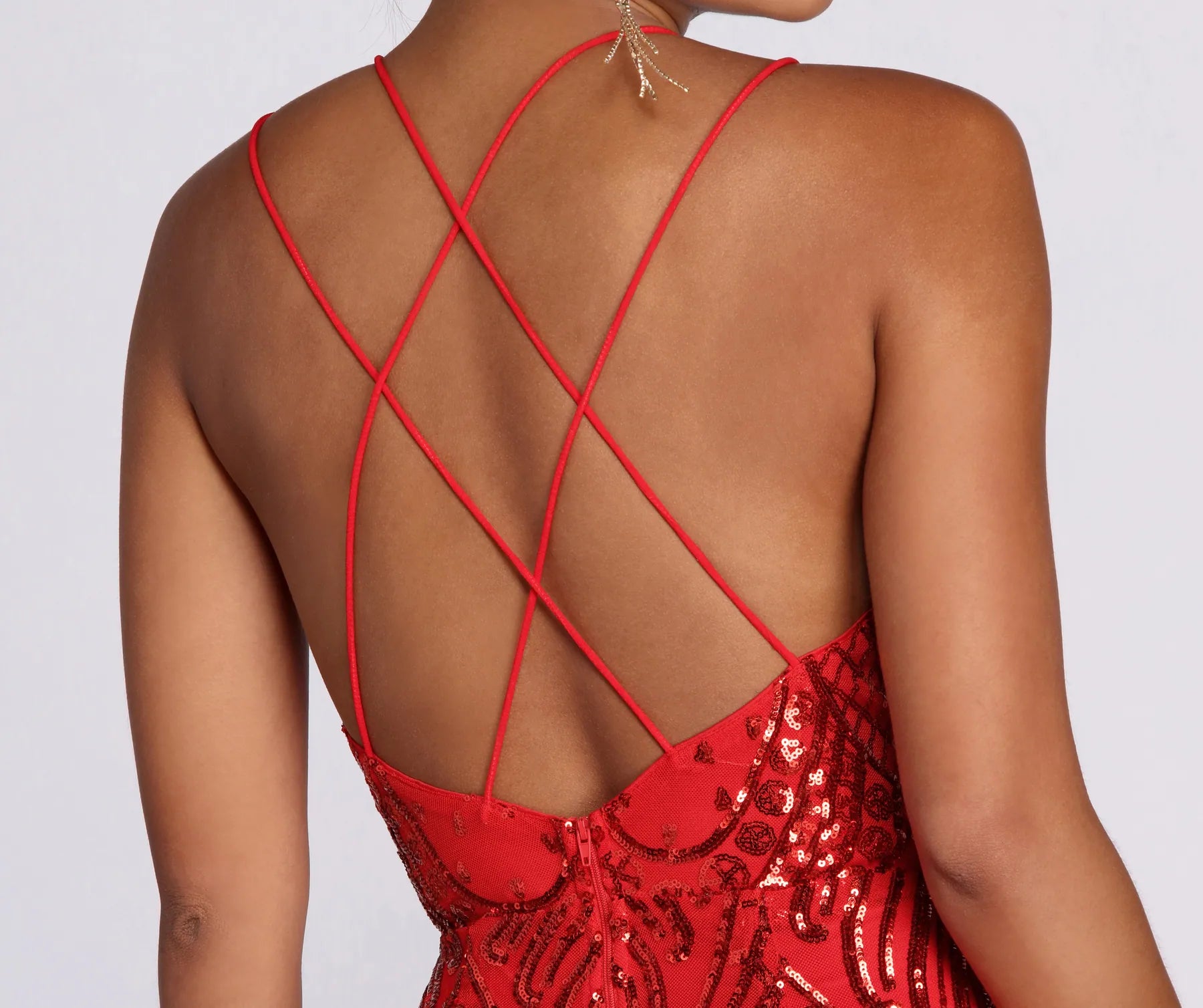 Salma Formal Sequin Scroll Print Dress - RED