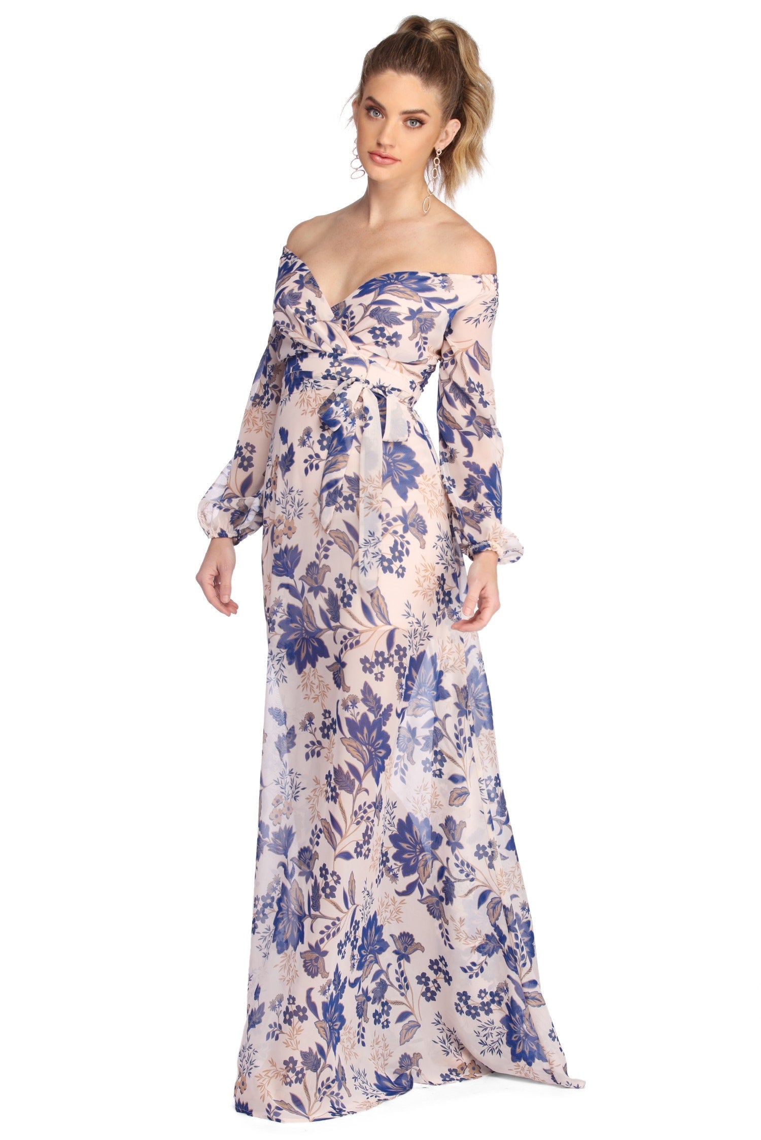 Britt Wrap Formal Floral Dress - TAUPE