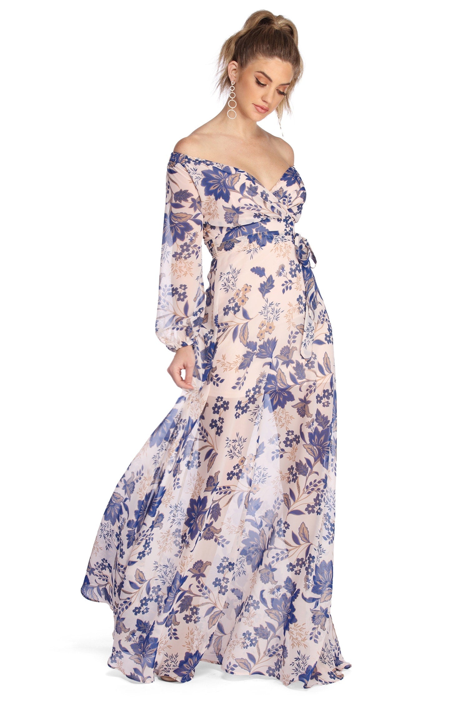 Britt Wrap Formal Floral Dress - TAUPE