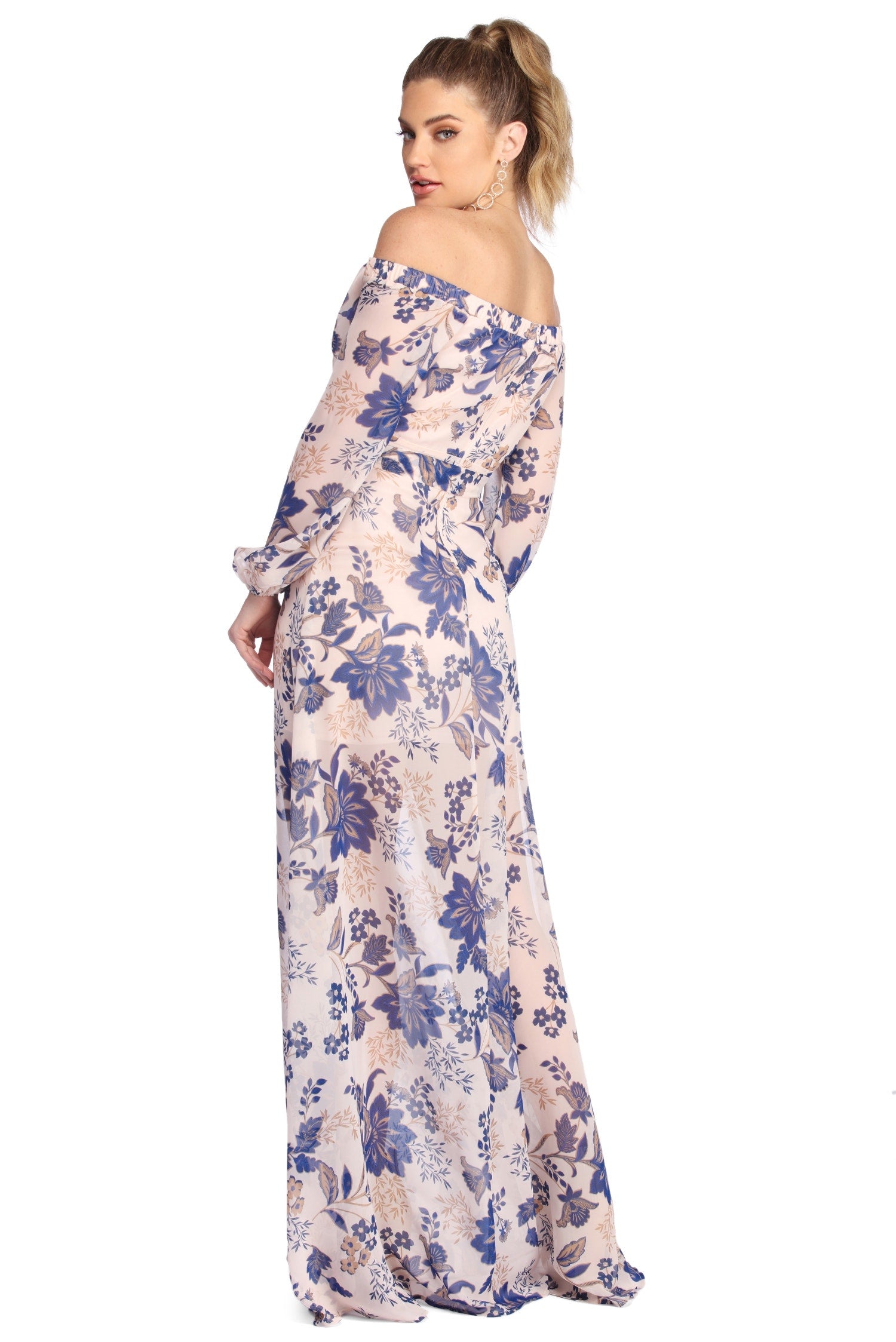 Britt Wrap Formal Floral Dress - TAUPE