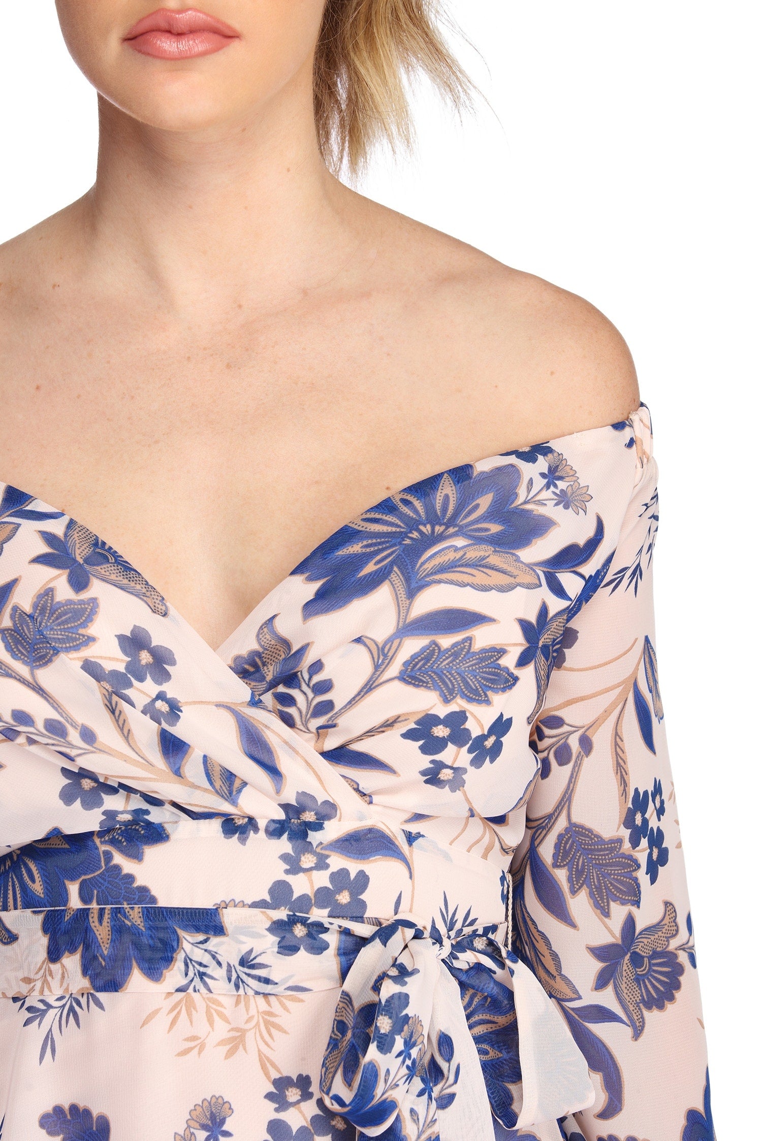 Britt Wrap Formal Floral Dress - TAUPE