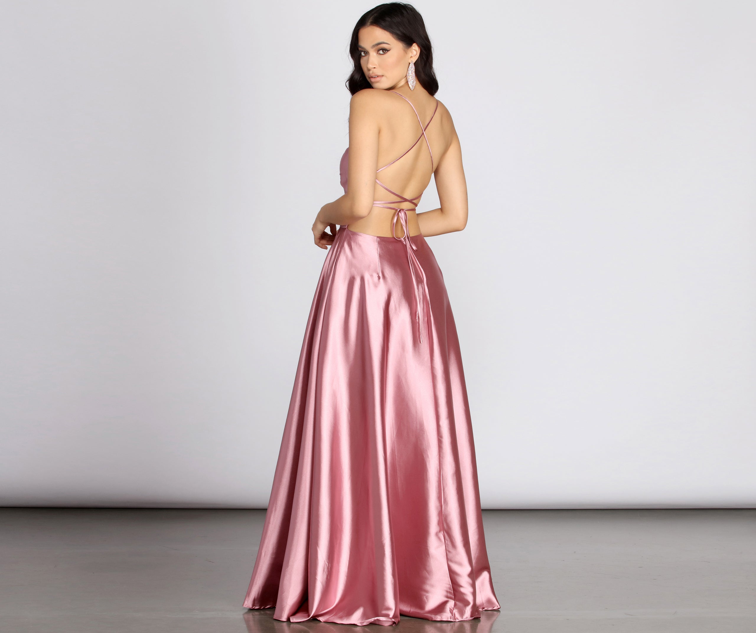 Anne Formal Lattice Satin Dress - MAUVE