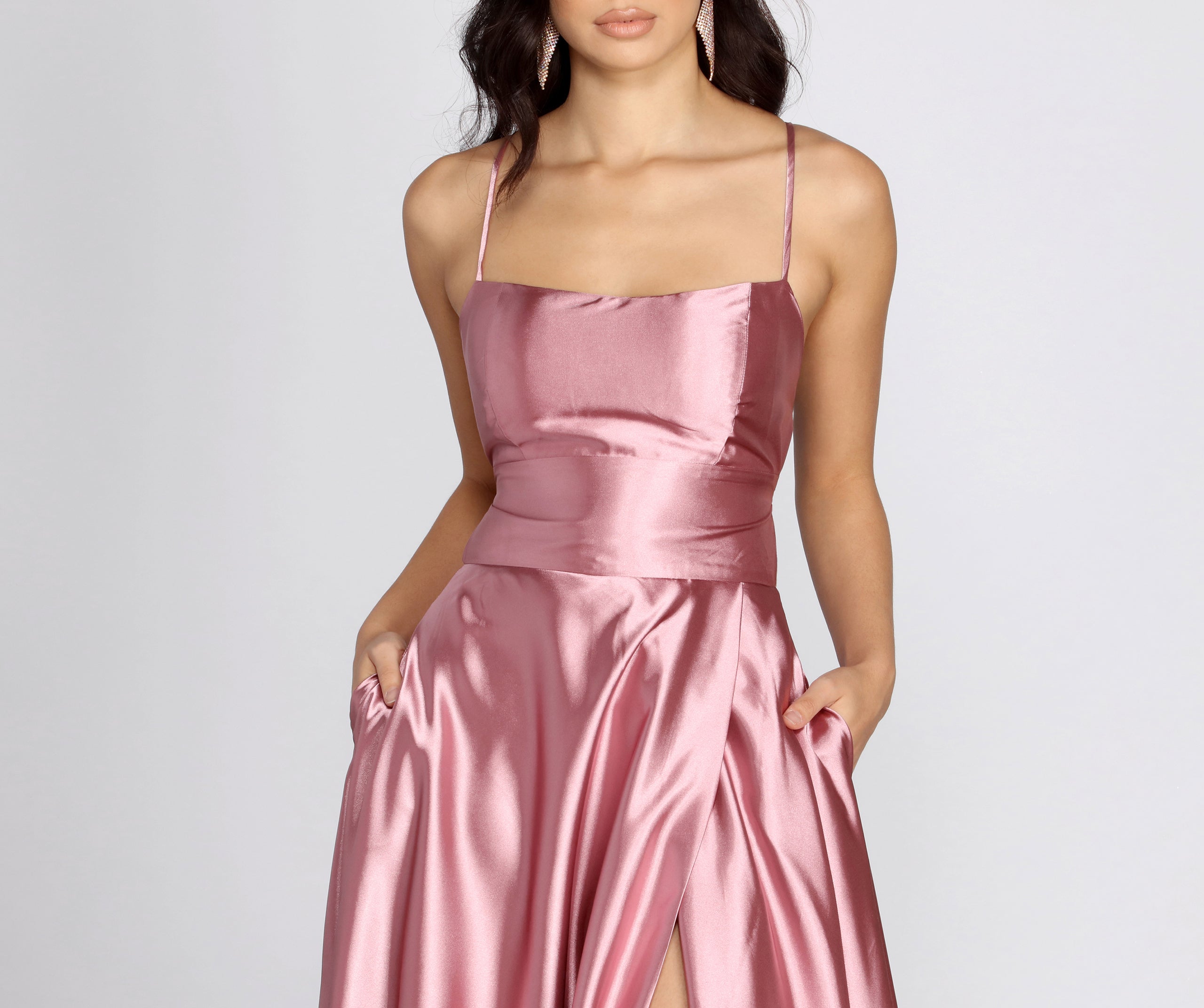Anne Formal Lattice Satin Dress - MAUVE