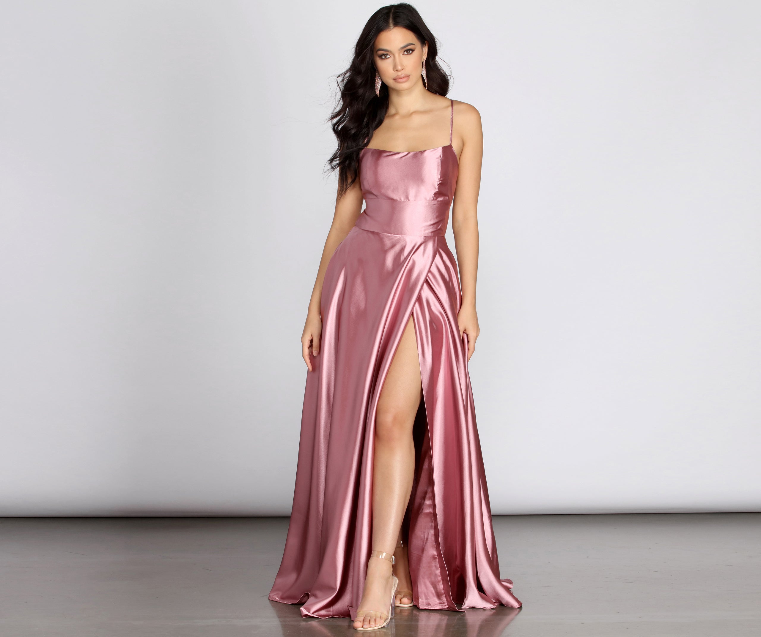Anne Formal Lattice Satin Dress - MAUVE