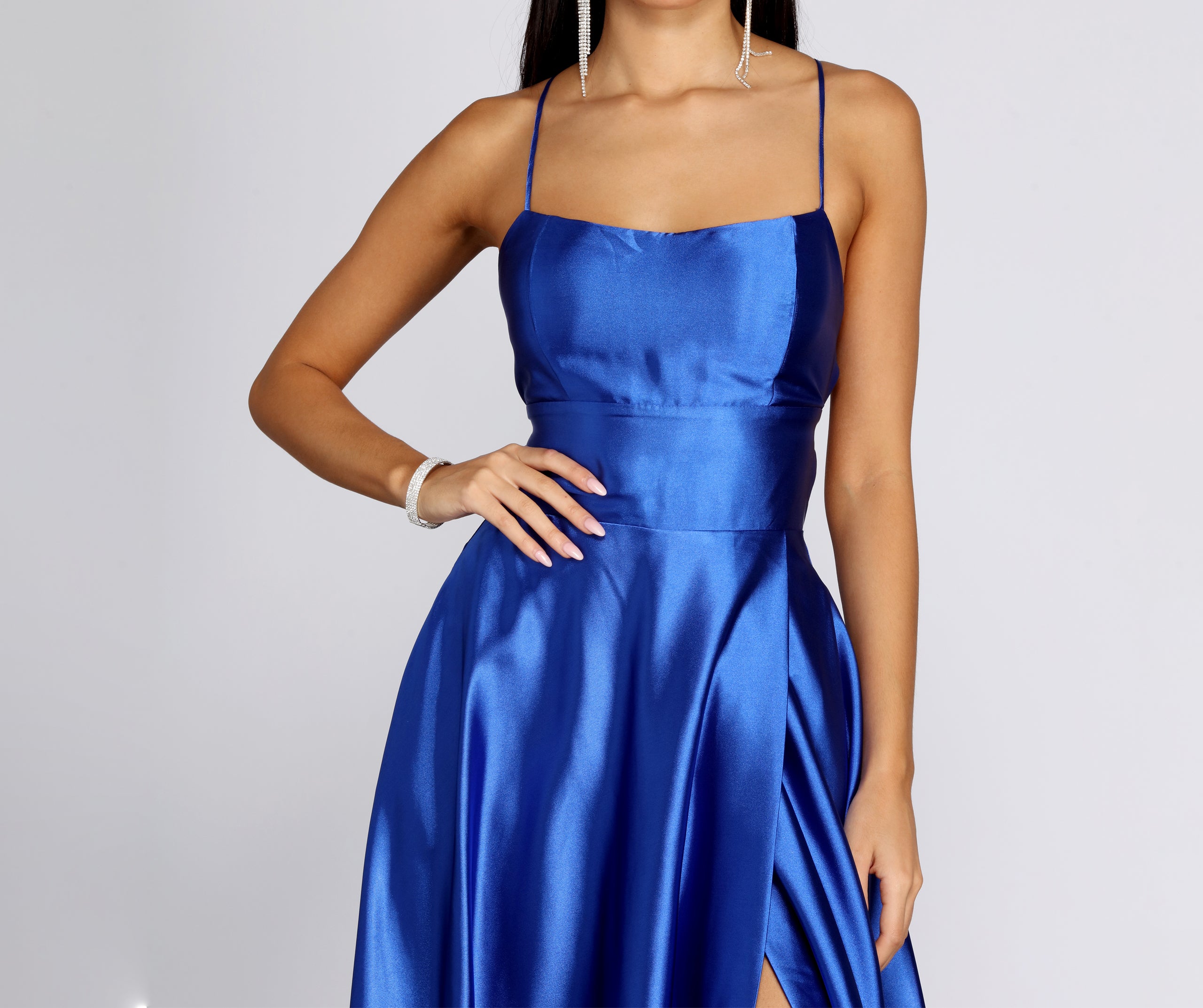 Anne Formal Lattice Satin Dress - ROYAL
