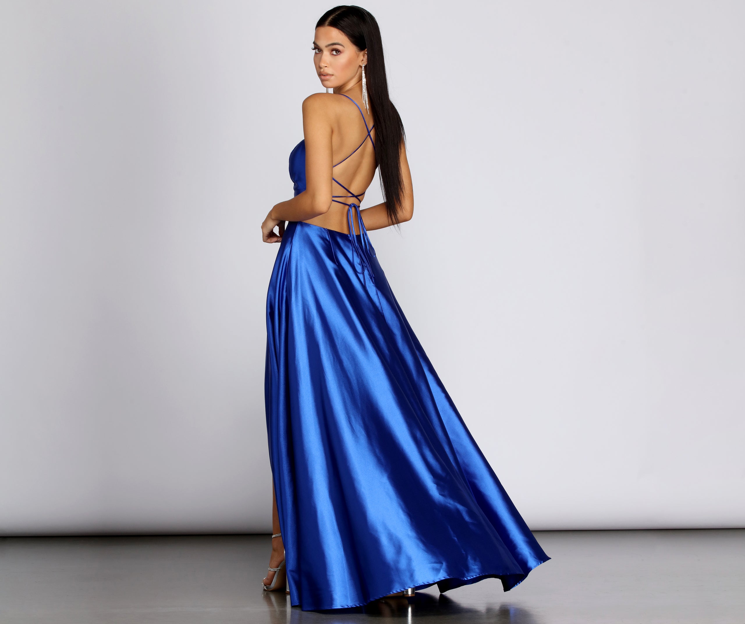 Anne Formal Lattice Satin Dress - ROYAL