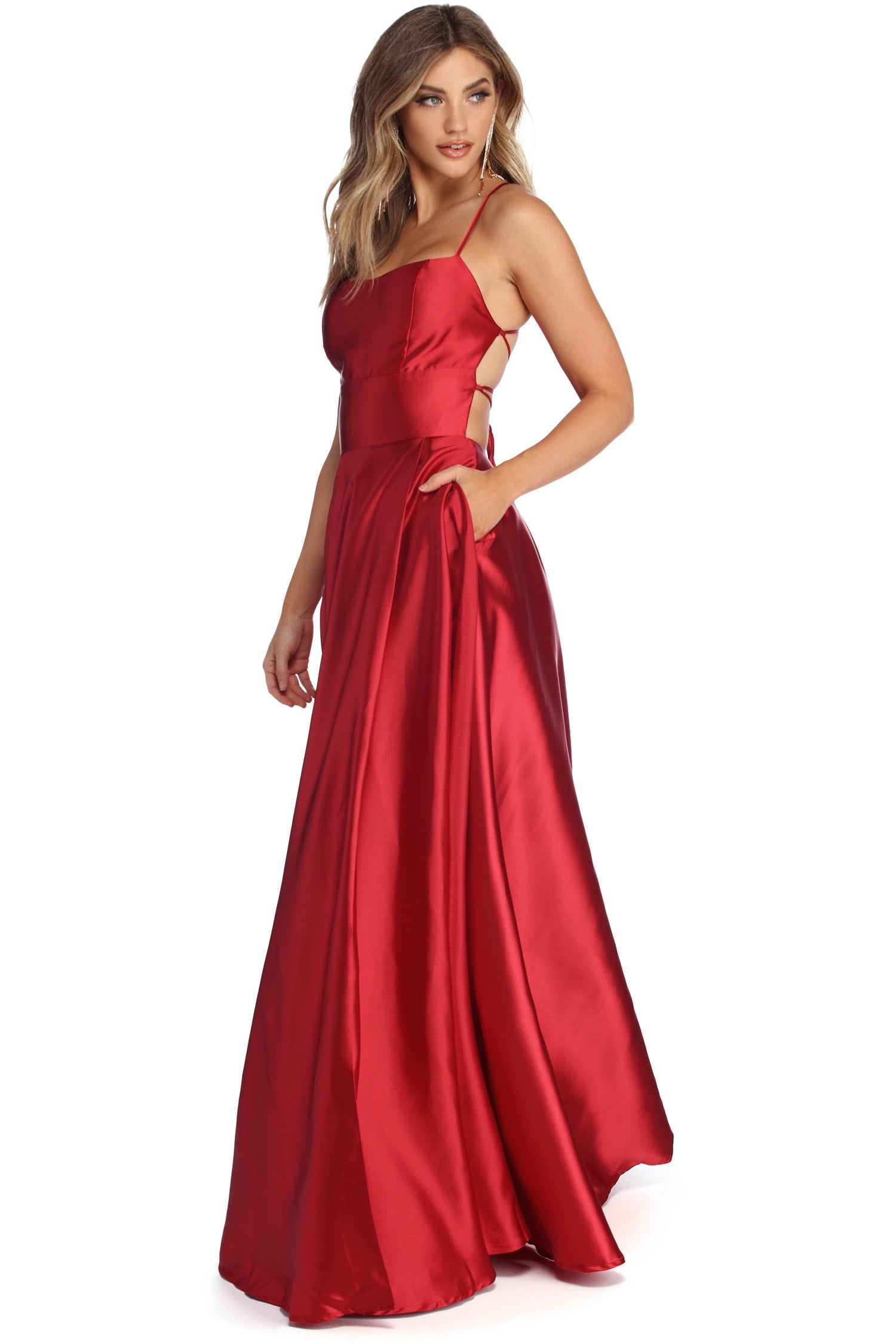 Anne Formal Lattice Satin Dress - RED