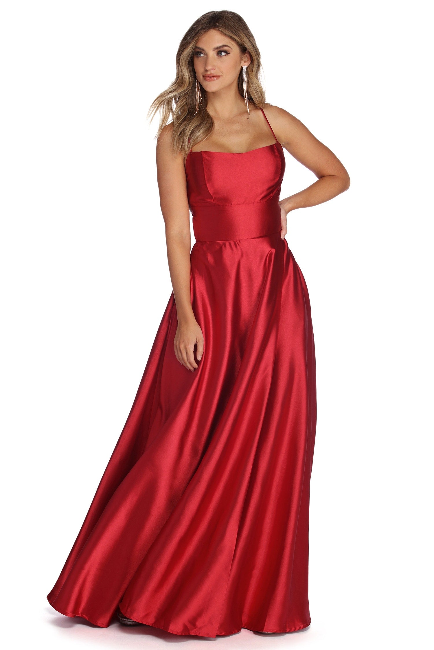 Anne Formal Lattice Satin Dress - RED