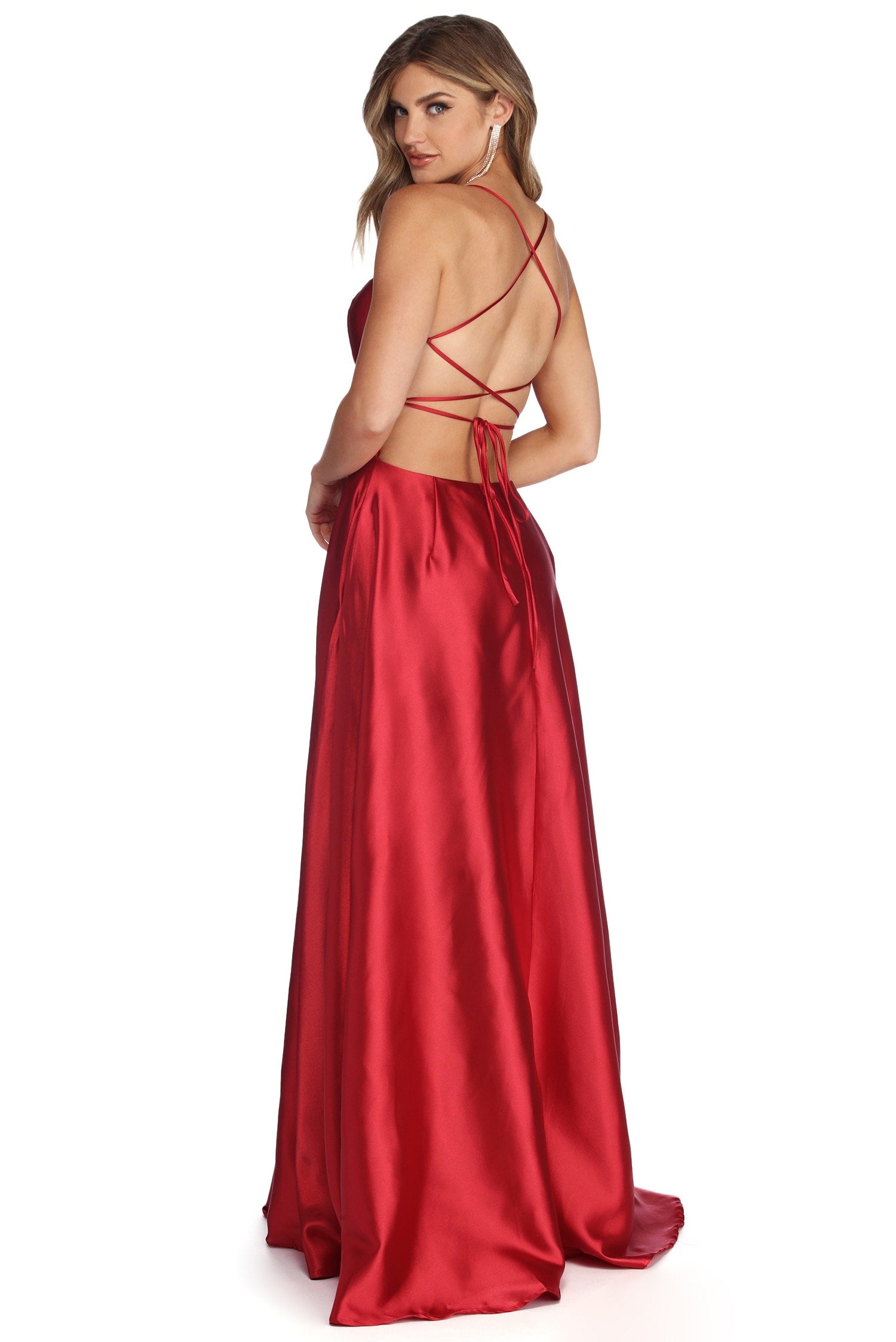 Anne Formal Lattice Satin Dress - RED