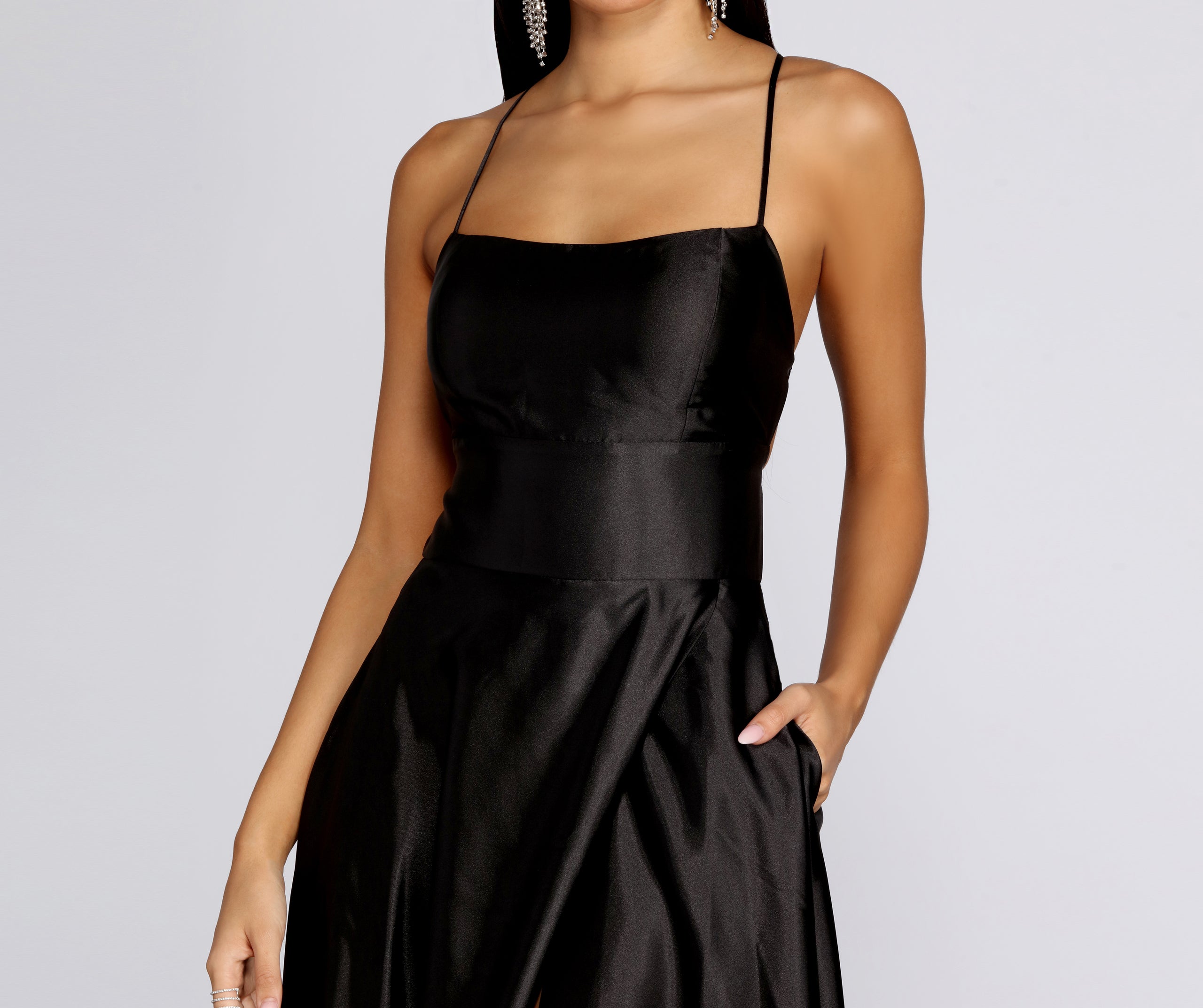 Anne Formal Lattice Satin Dress - BLACK