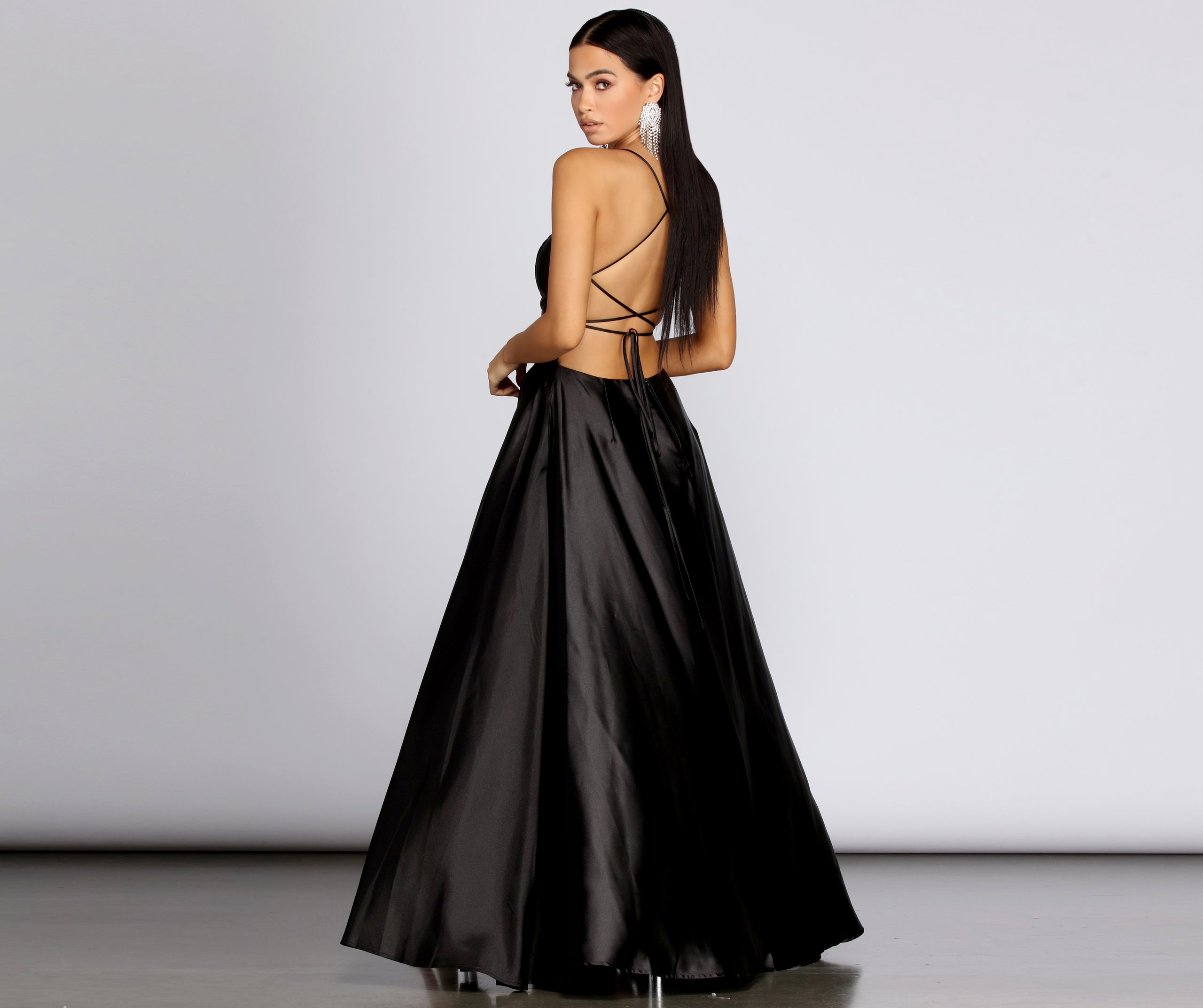 Anne Formal Lattice Satin Dress - BLACK