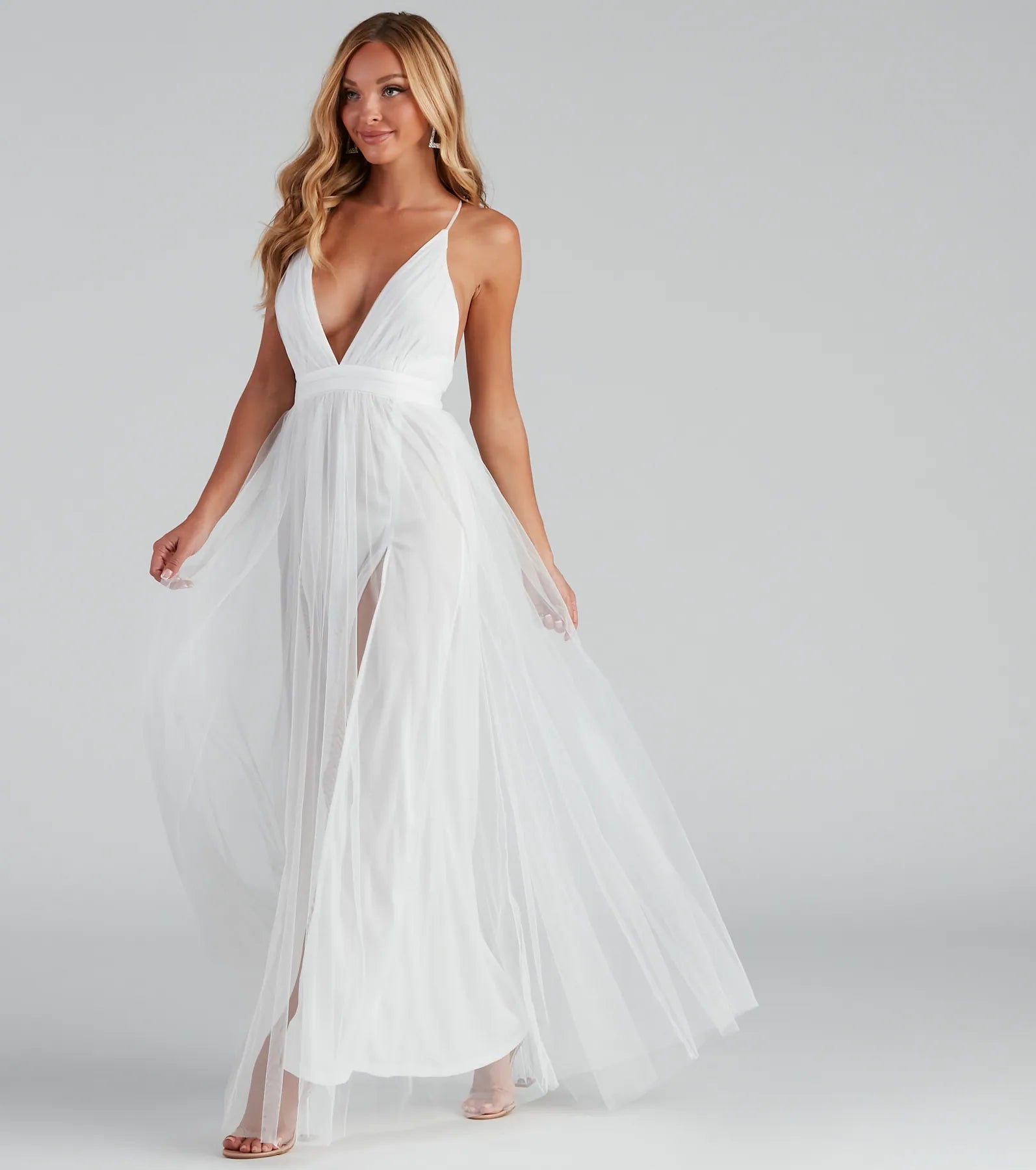 Elisabeth Pleated Tulle Formal Dress - WHITE