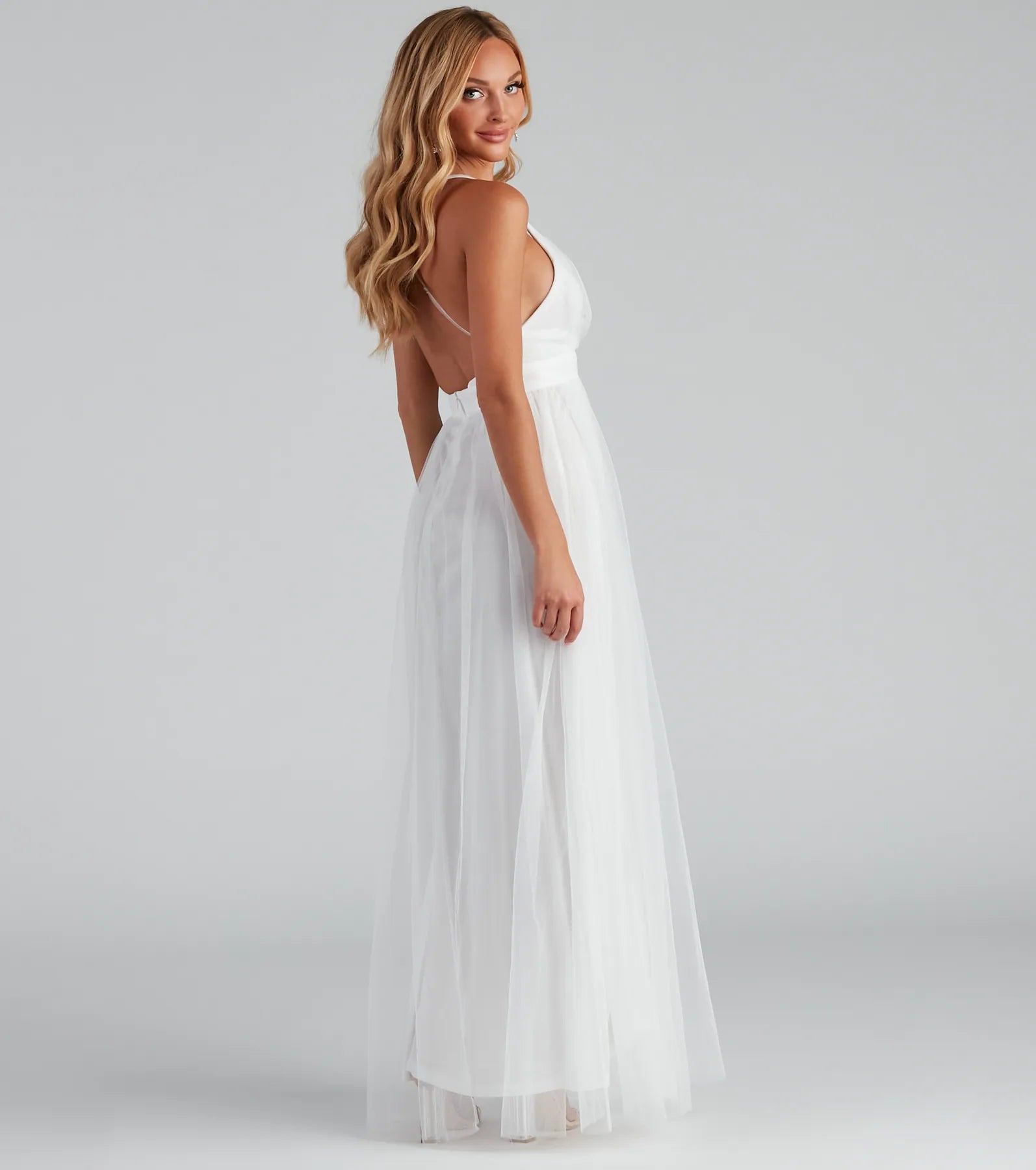 Elisabeth Pleated Tulle Formal Dress - WHITE