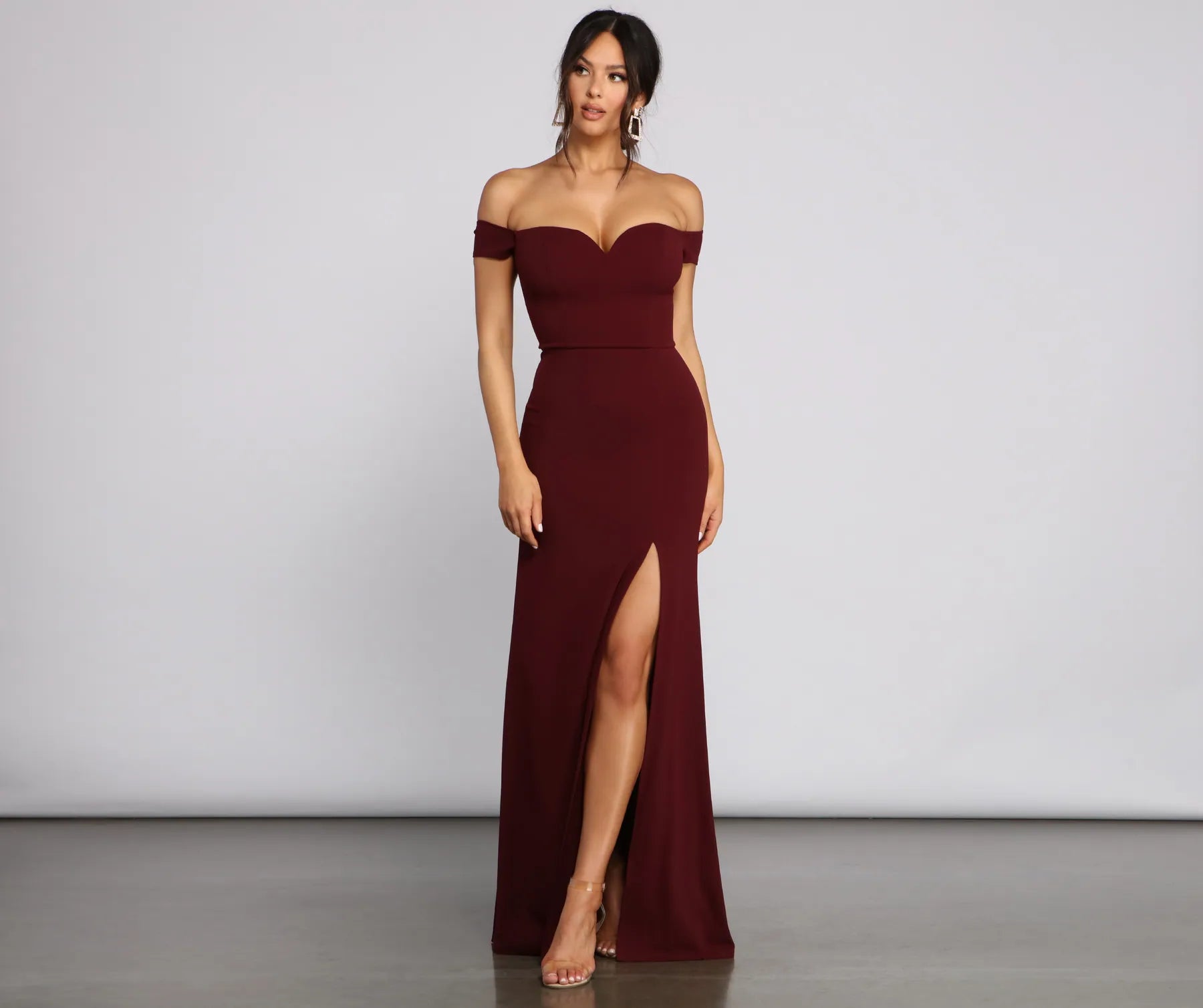 Myra Formal High Slit Dress - BURGUNDY