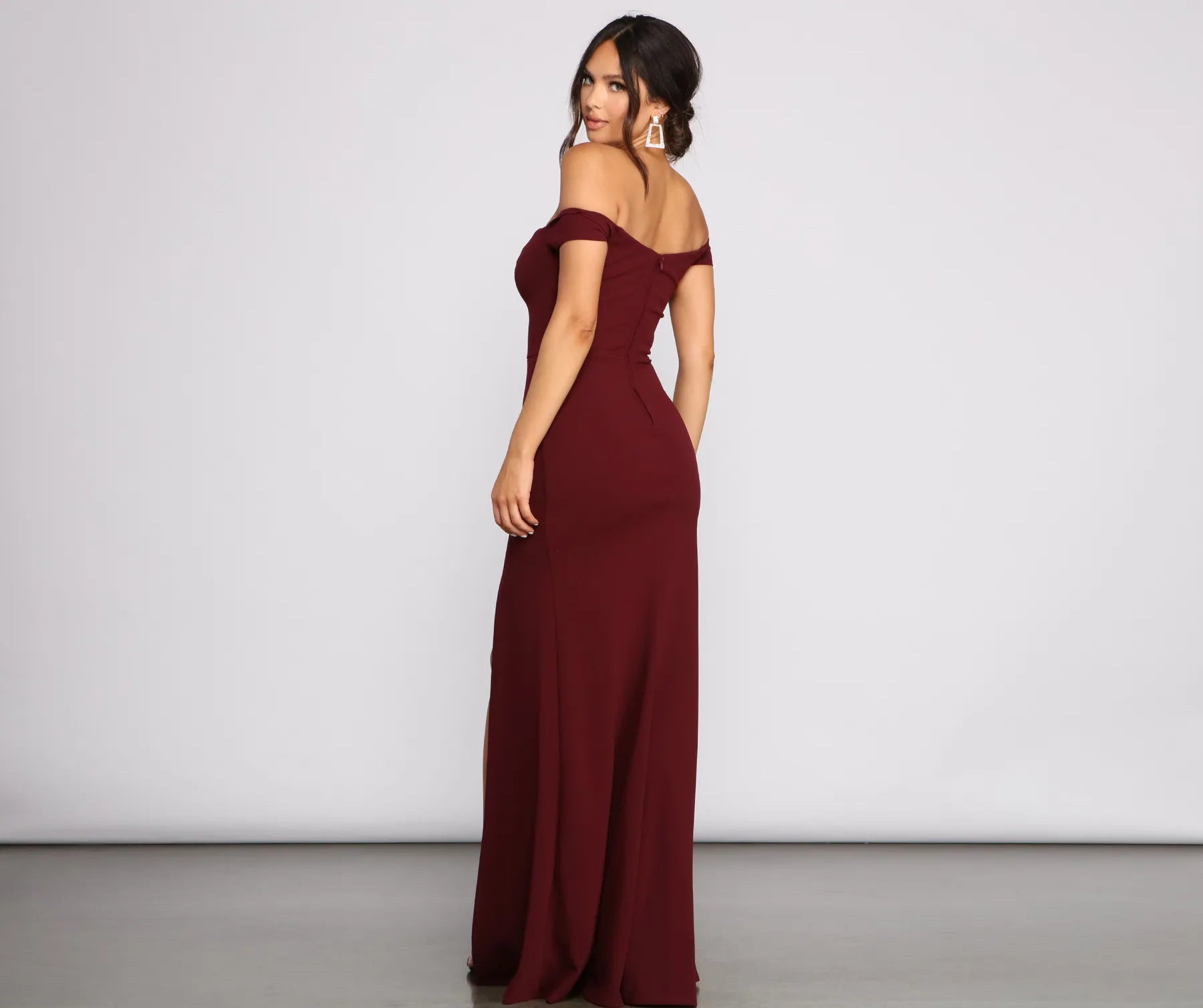Myra Formal High Slit Dress - BURGUNDY