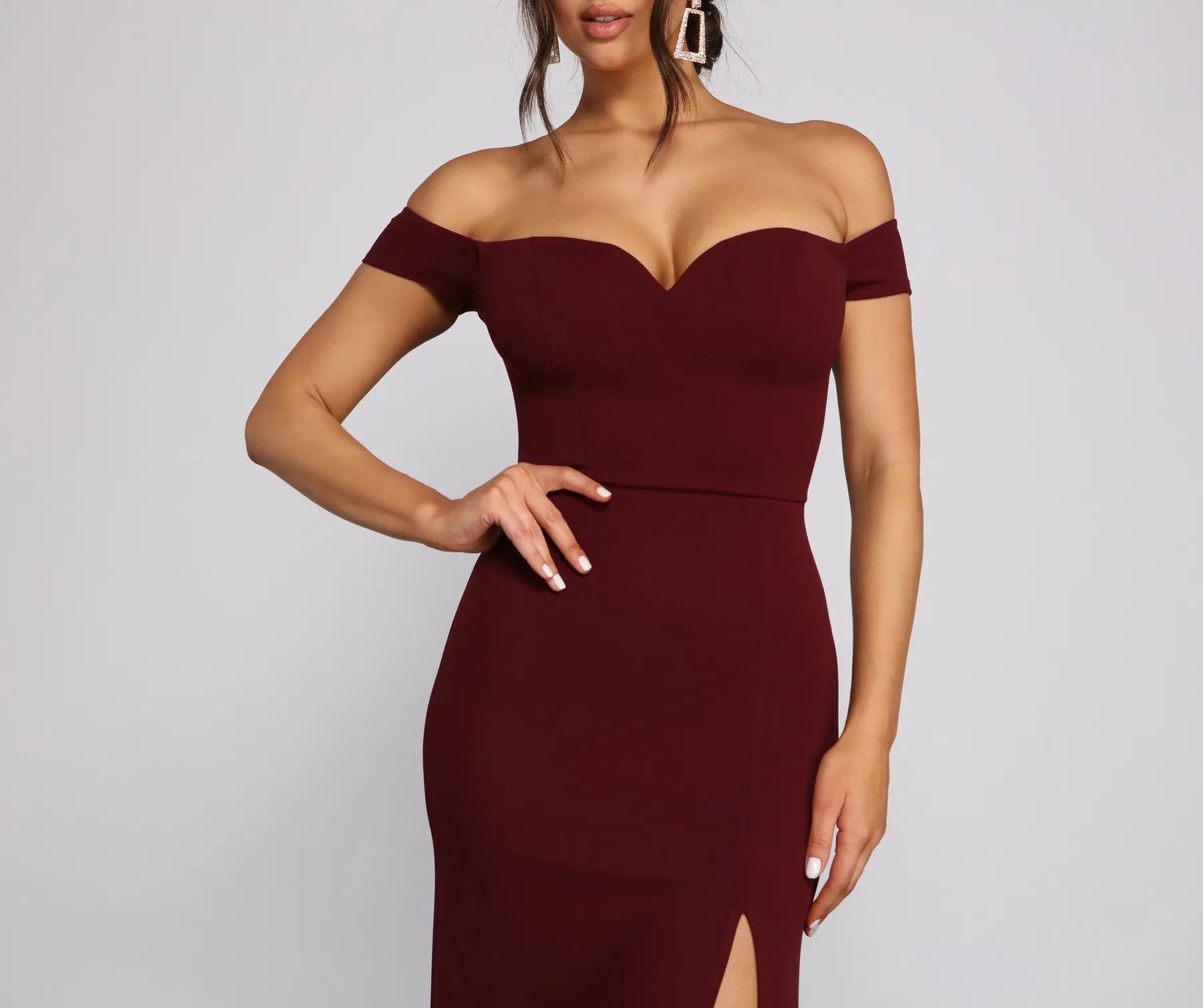 Myra Formal High Slit Dress - BURGUNDY