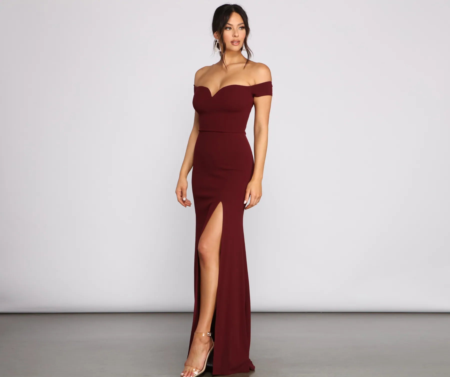 Myra Formal High Slit Dress - BURGUNDY