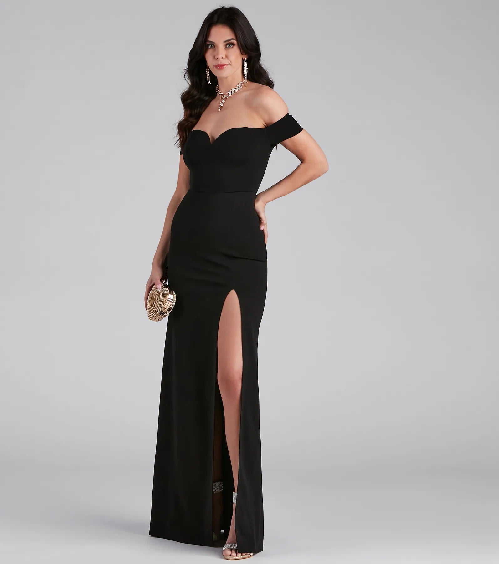 Myra Formal High Slit Dress - BLACK