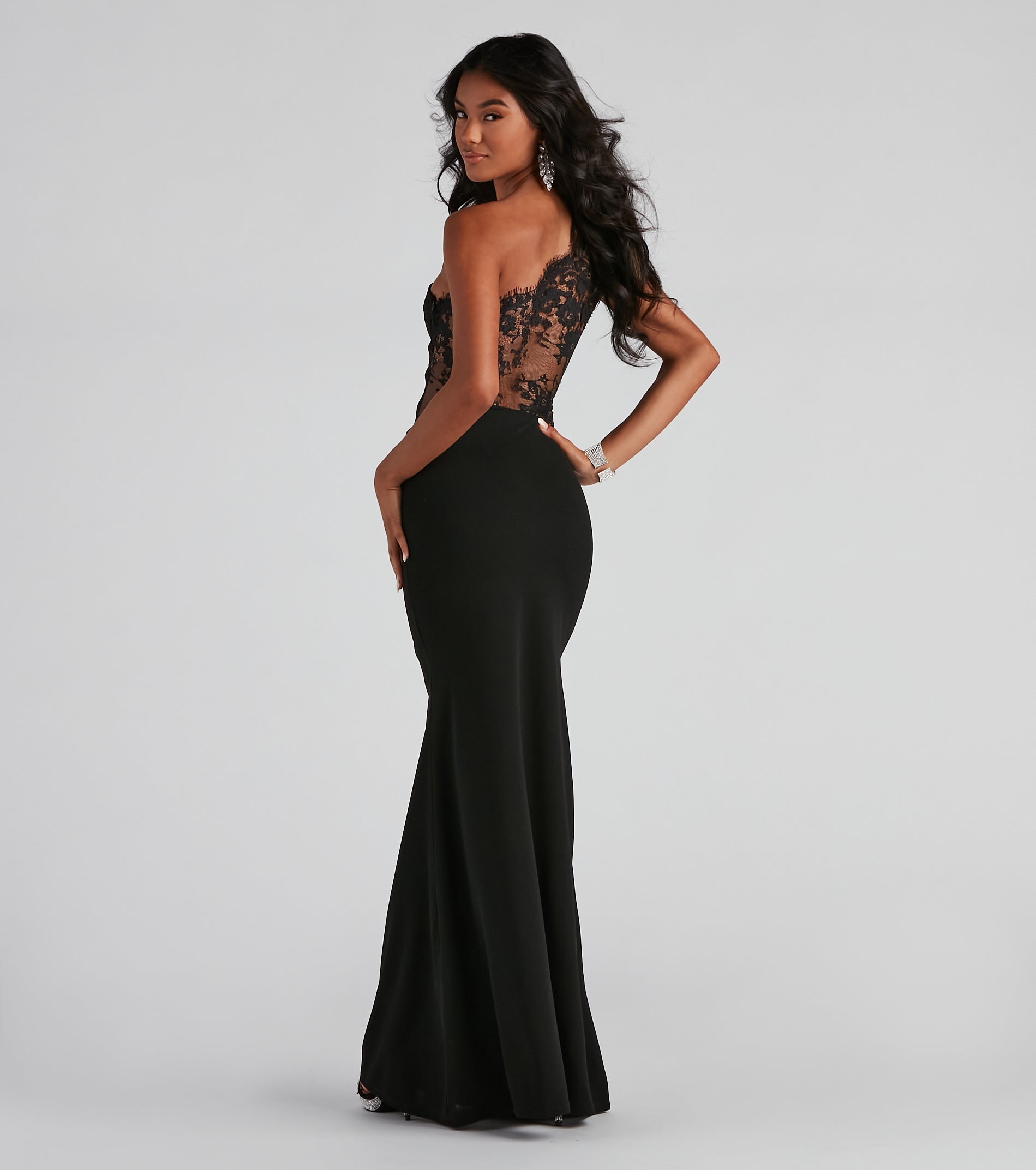 Mara Crepe One Shoulder Gown - BLACK