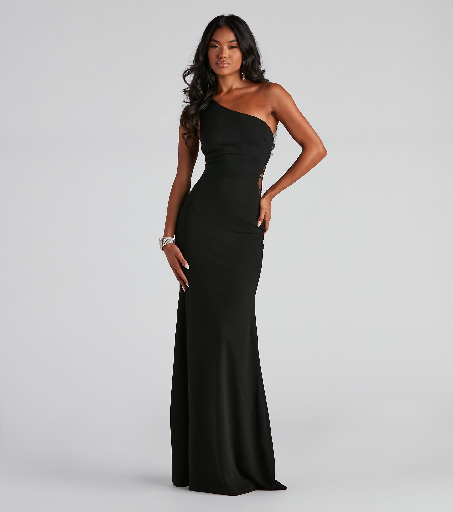 Mara Crepe One Shoulder Gown - BLACK