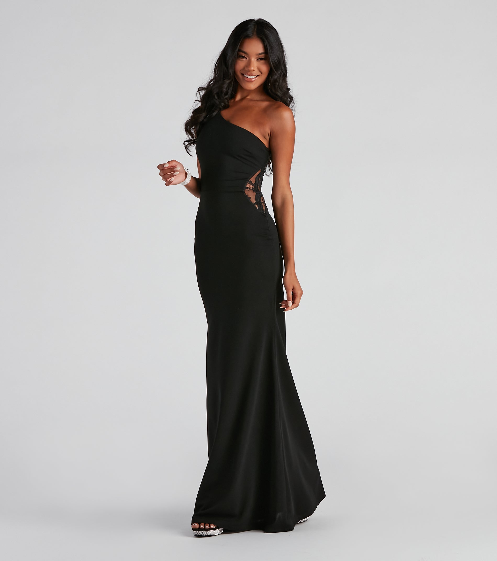 Mara Crepe One Shoulder Gown - BLACK