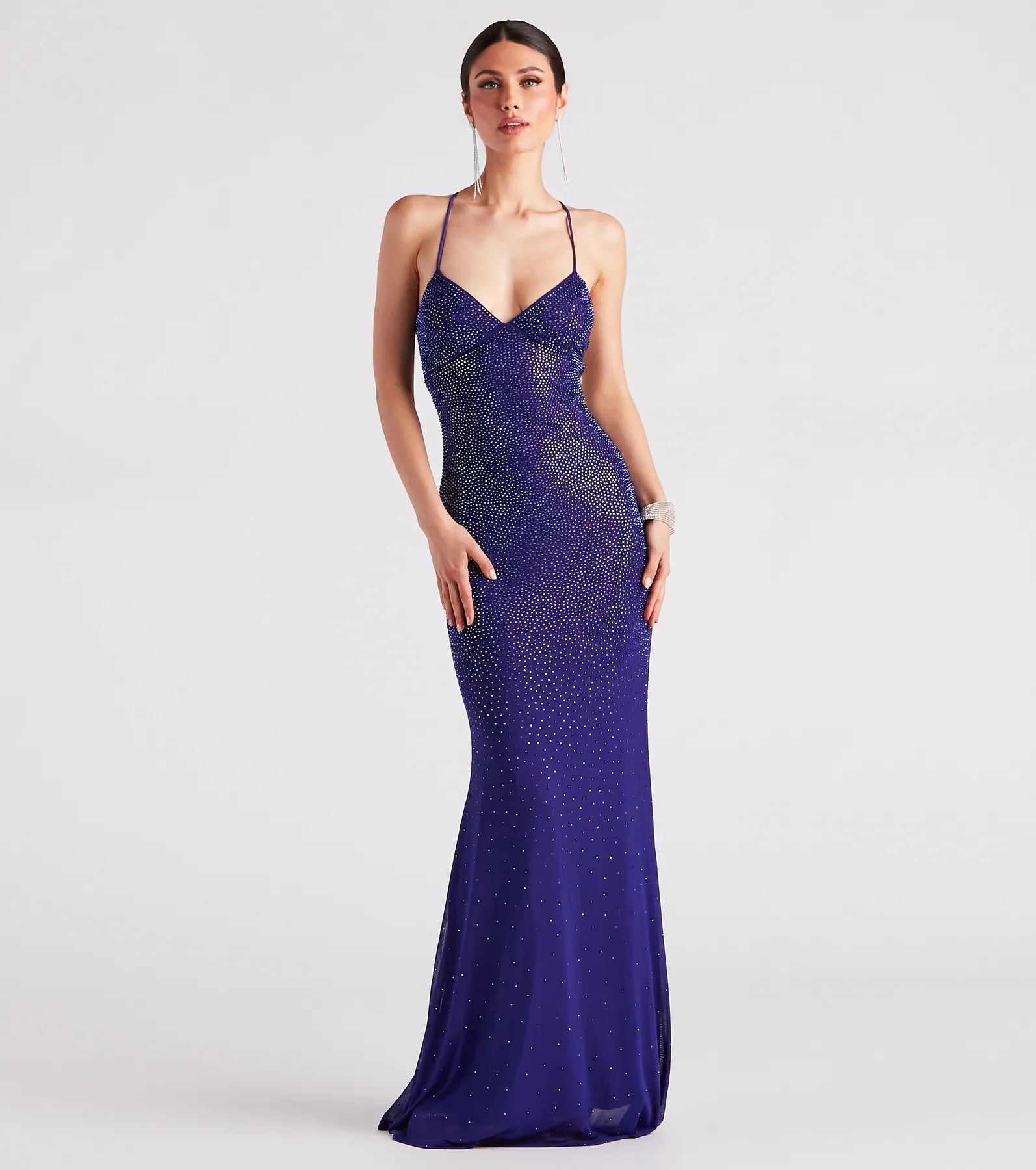 Blair Lace-Up A-Line Rhinestone Formal Dress - ROYAL