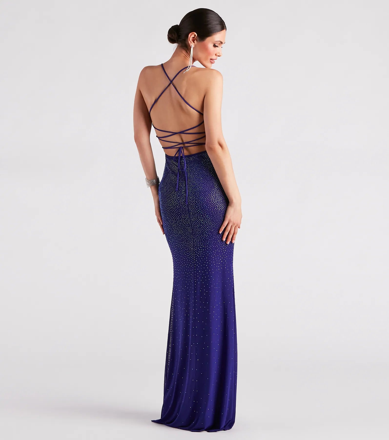 Blair Lace-Up A-Line Rhinestone Formal Dress - ROYAL