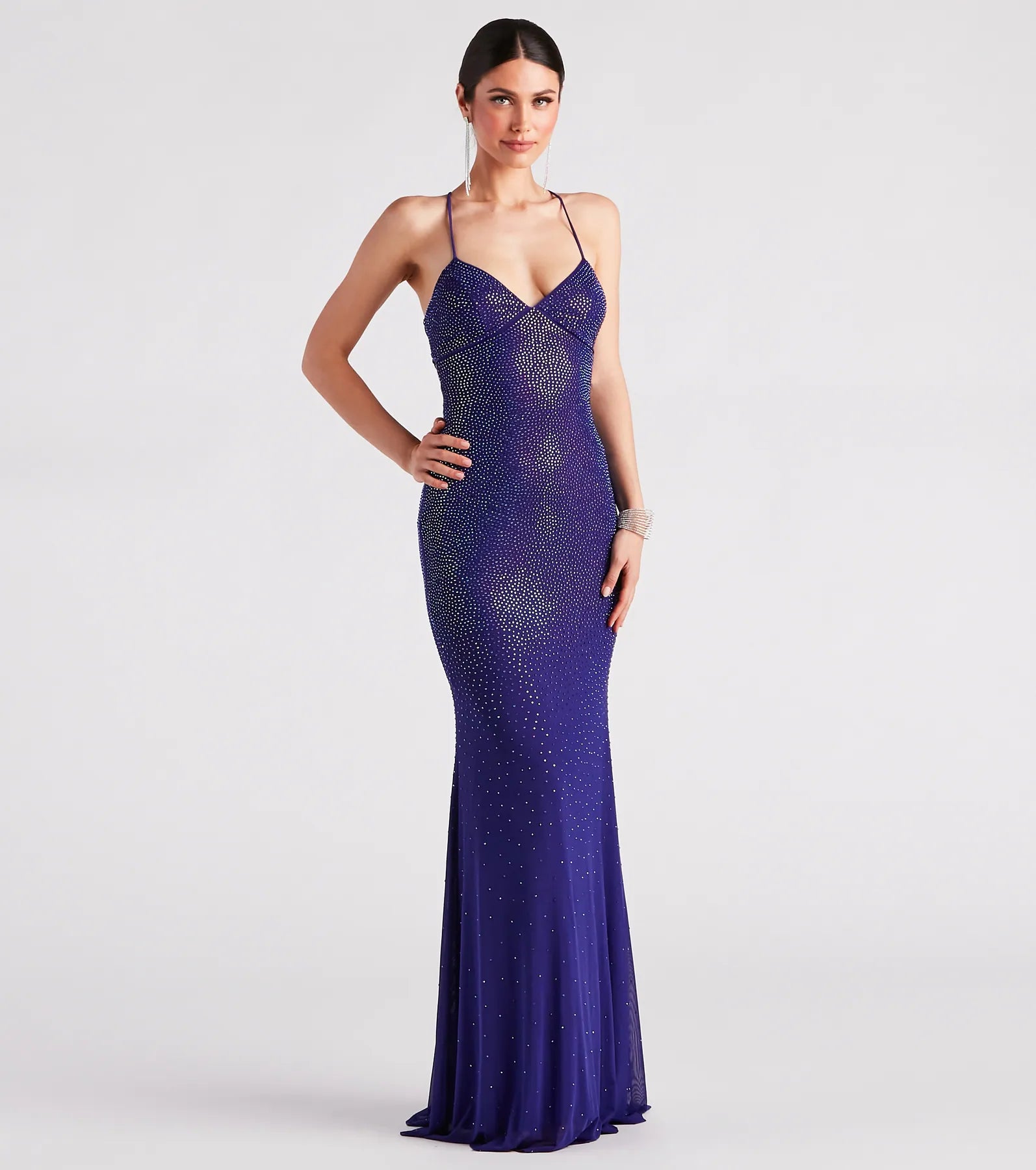 Blair Lace-Up A-Line Rhinestone Formal Dress - ROYAL