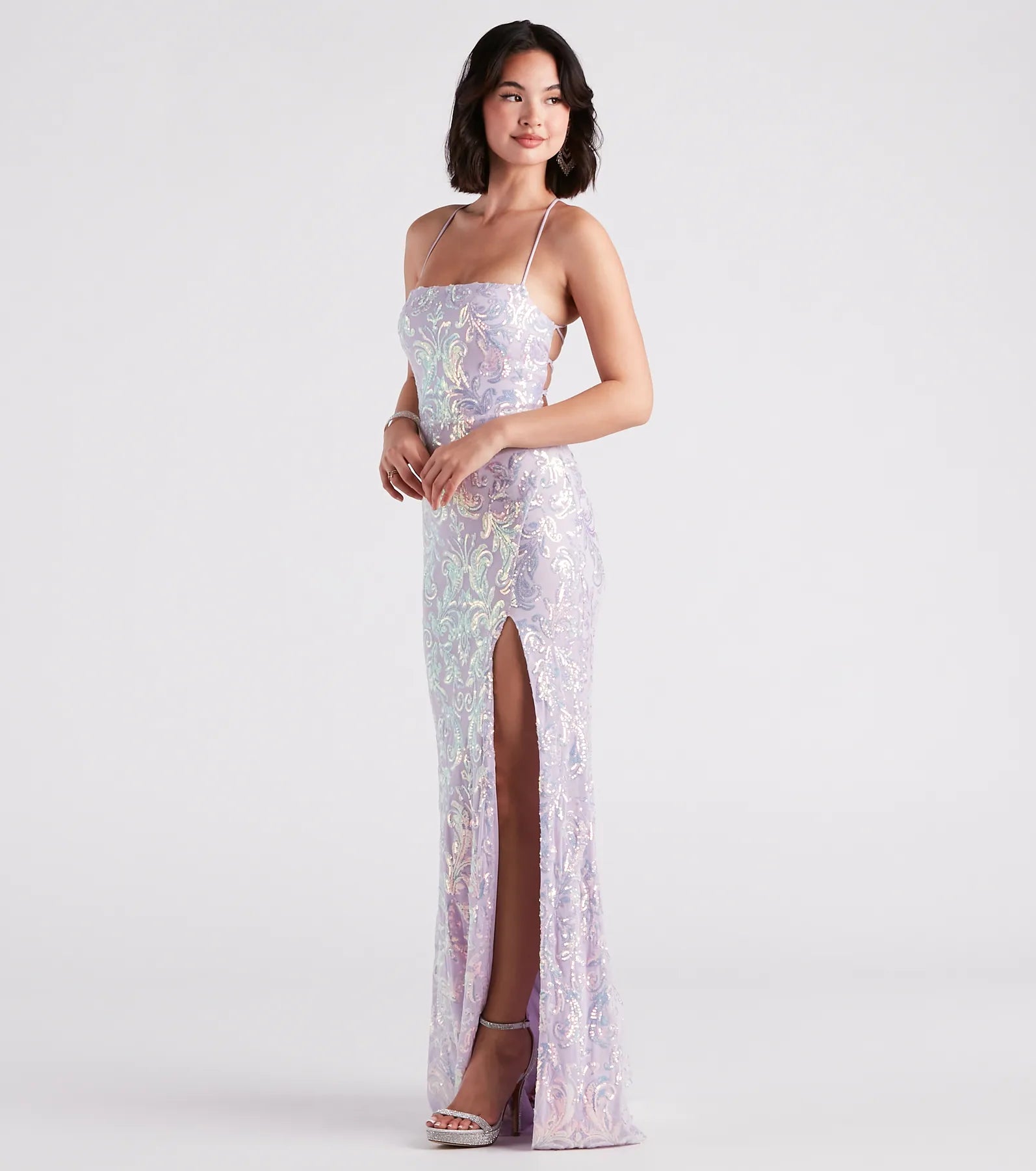 Edlyn Sequin Laceup Mermaid Formal Dress - LAVENDER