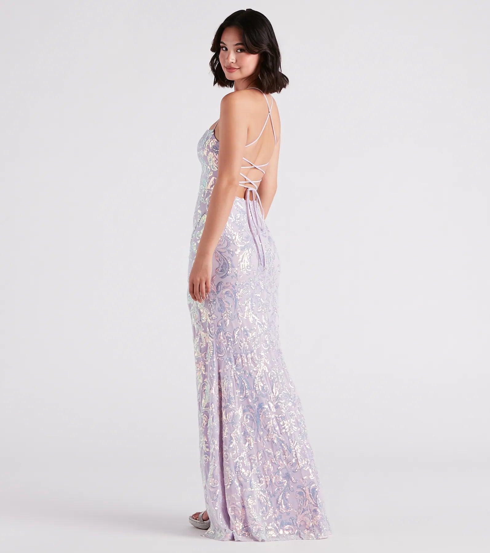 Edlyn Sequin Laceup Mermaid Formal Dress - LAVENDER