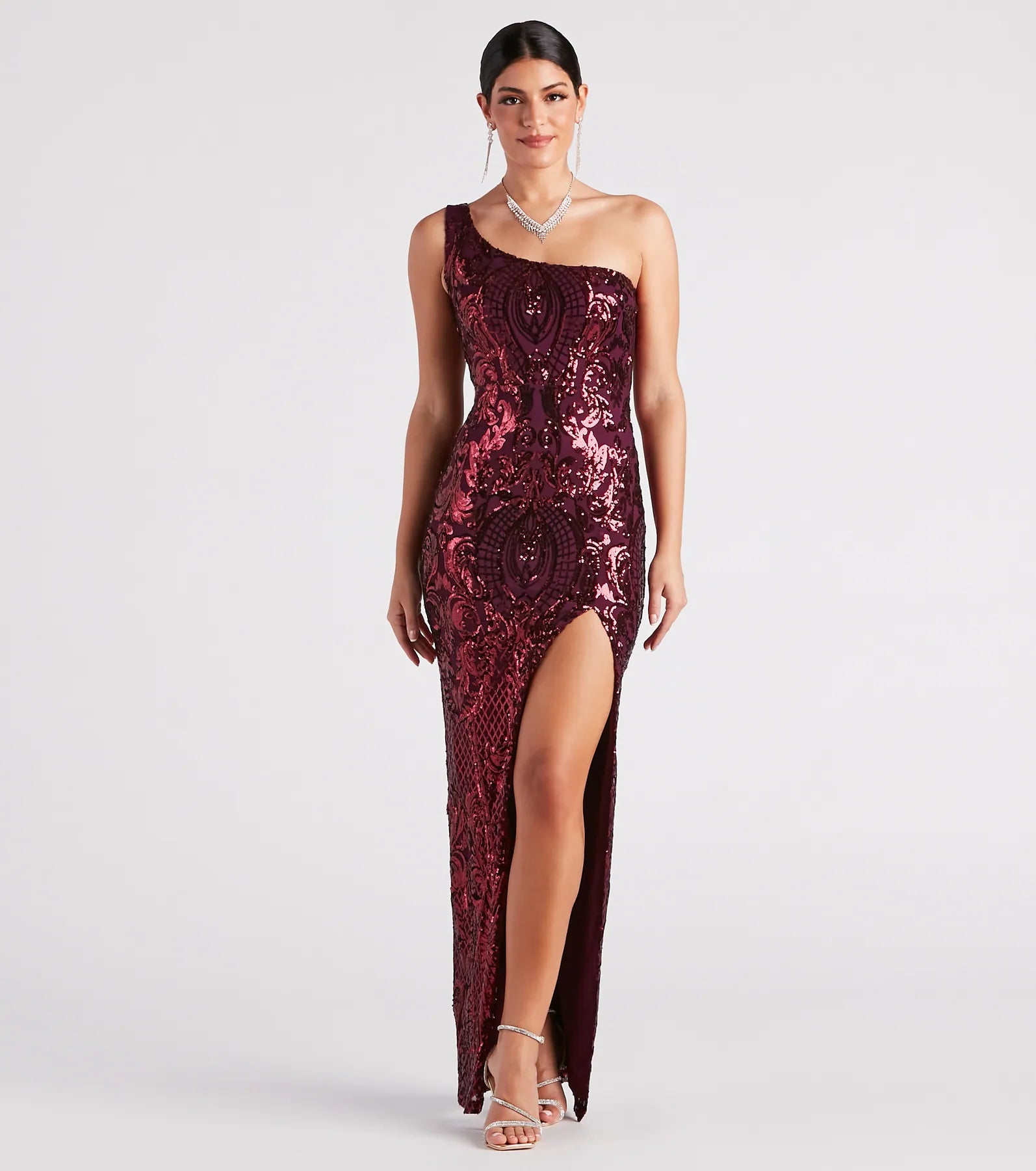 Eris Formal Sequin Scroll Dress - PLUM