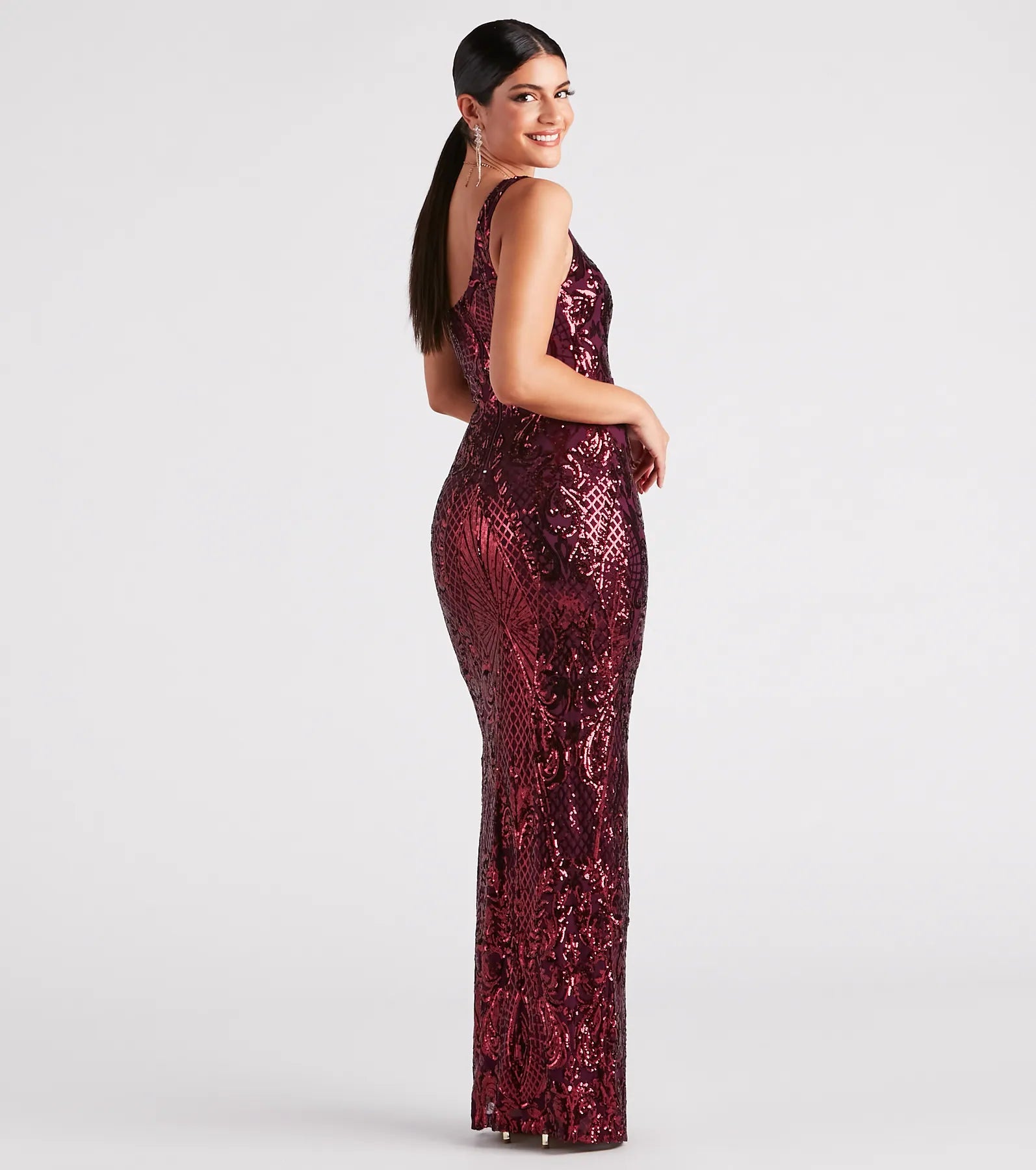 Eris Formal Sequin Scroll Dress - PLUM
