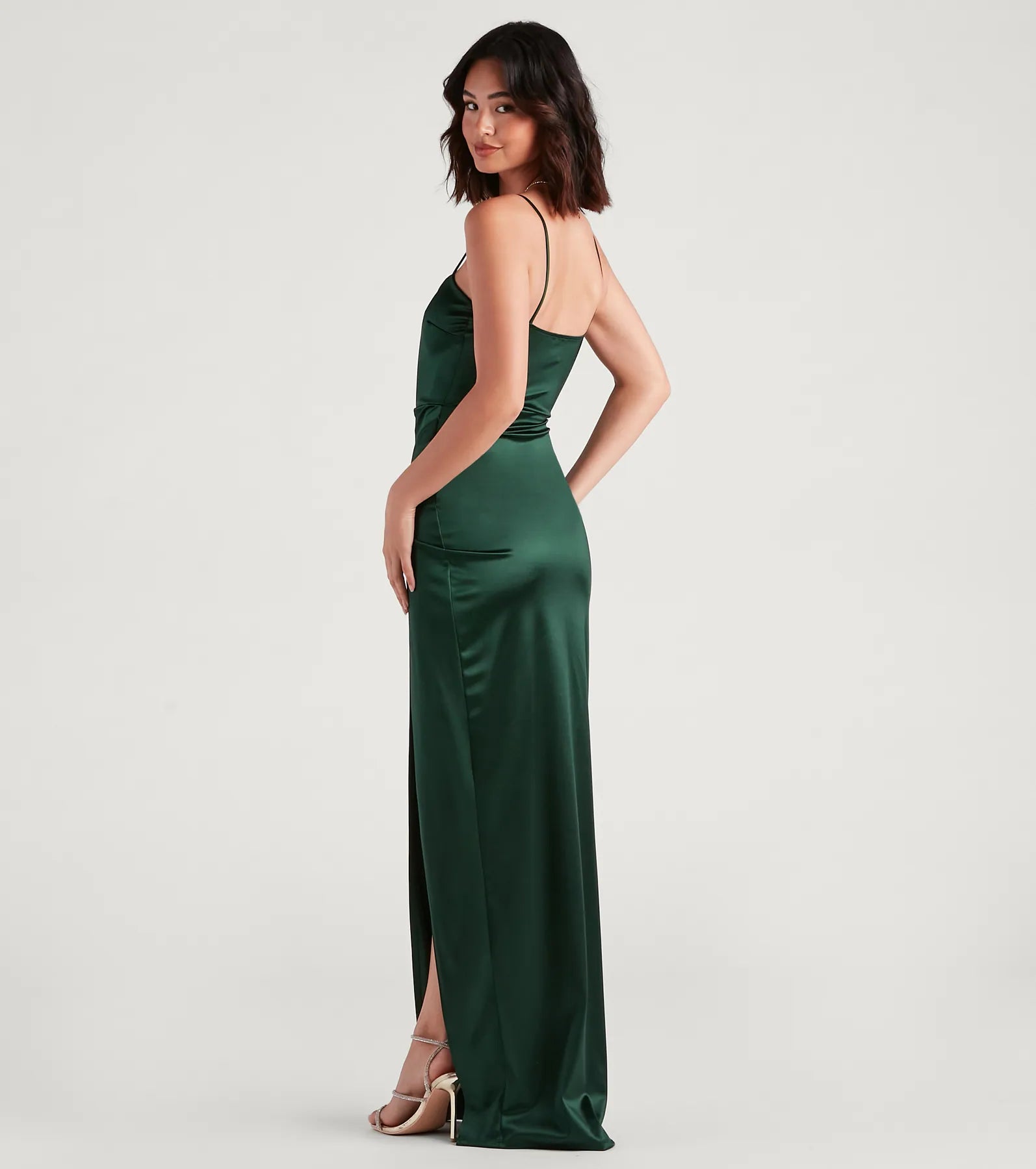 Mayra Formal Satin Slit Long Dress - HUNTER