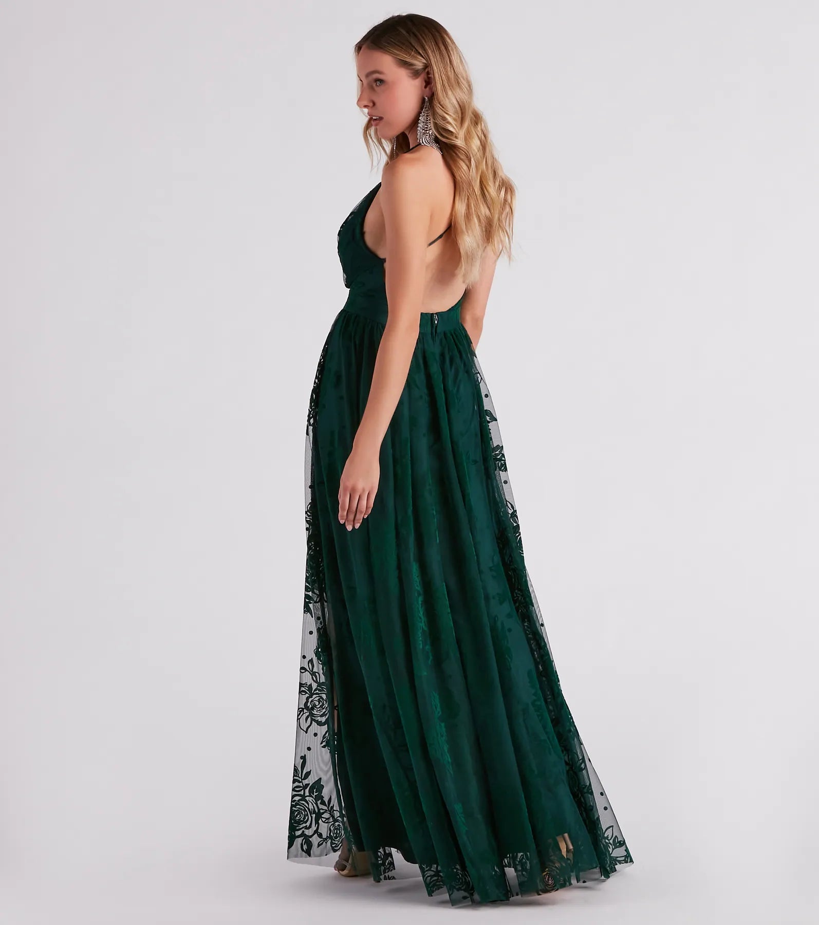 Lina Flocked Velvet A-Line Formal Dress - HUNTER