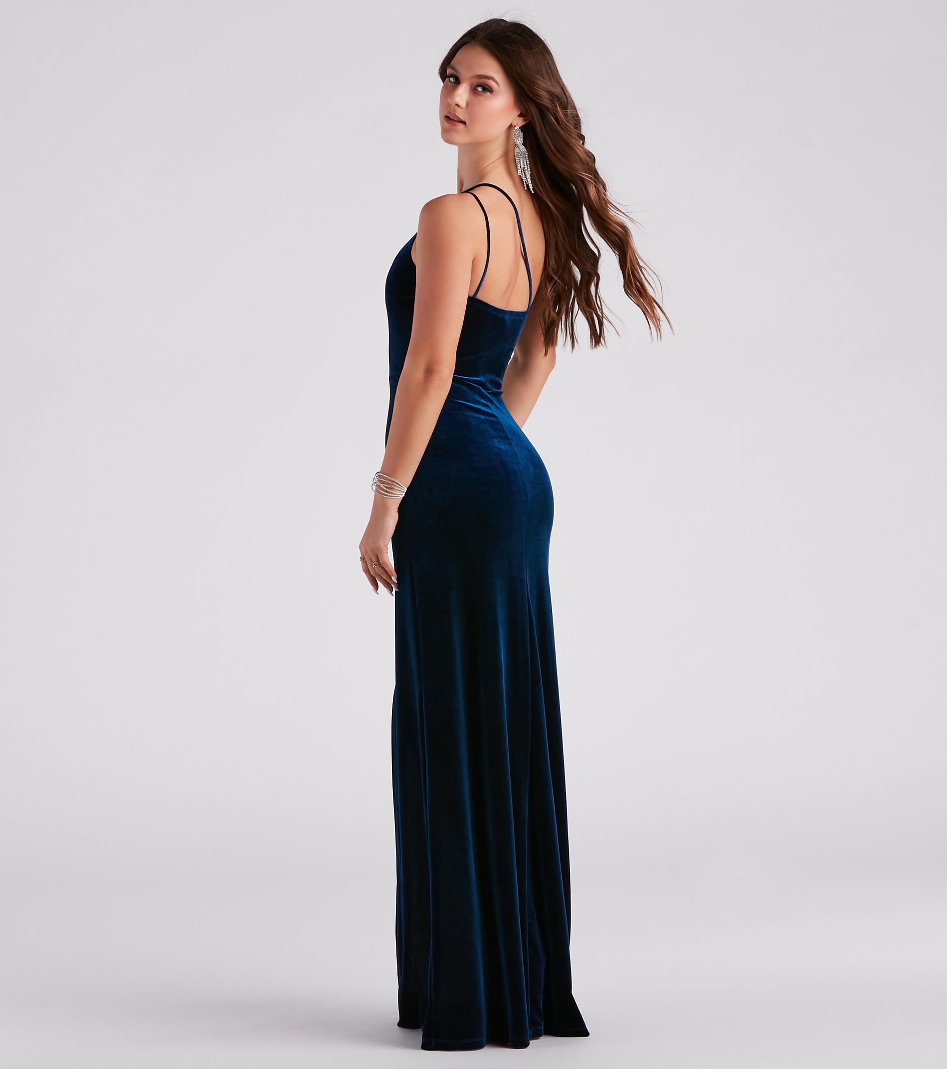 Maria Formal Velvet A-Line Long Dress - NAVY