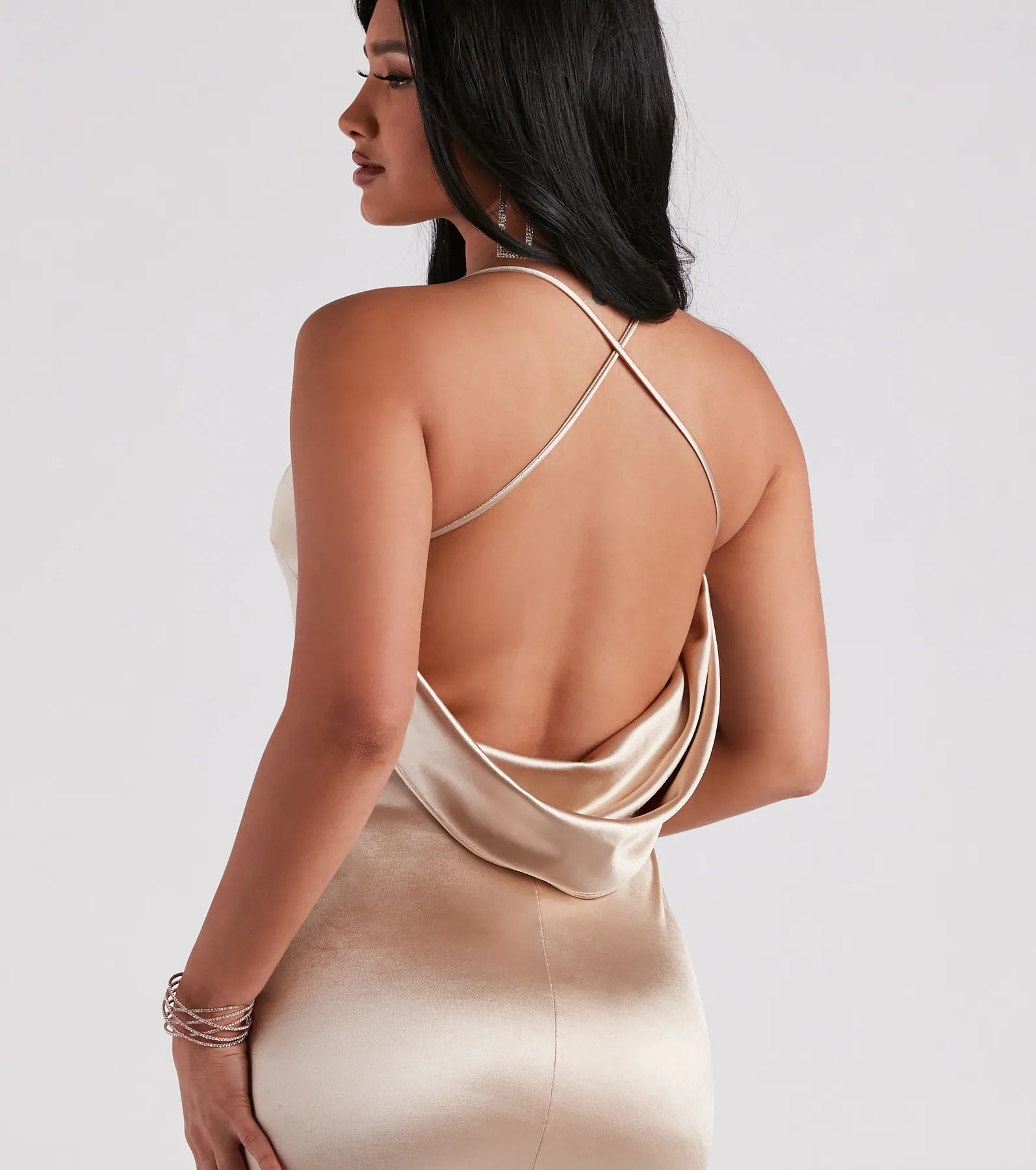 Ilya Satin Backless Mermaid Dress - GOLD